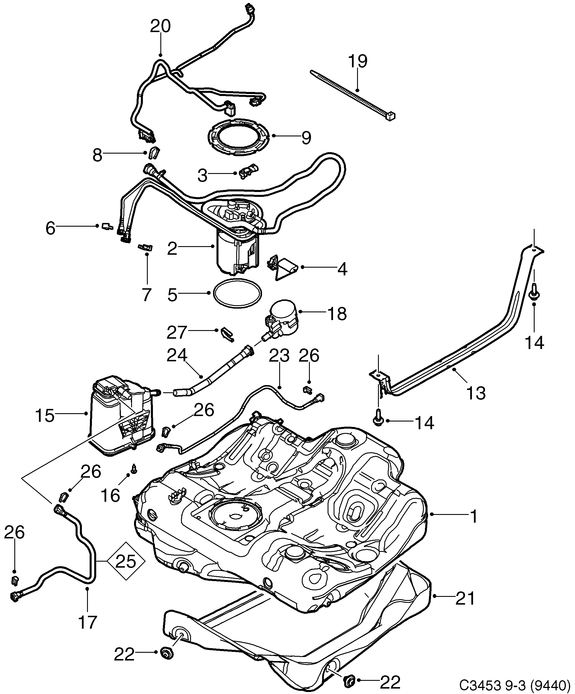 Saab 9-3 (9440) Fuel tank diagram
