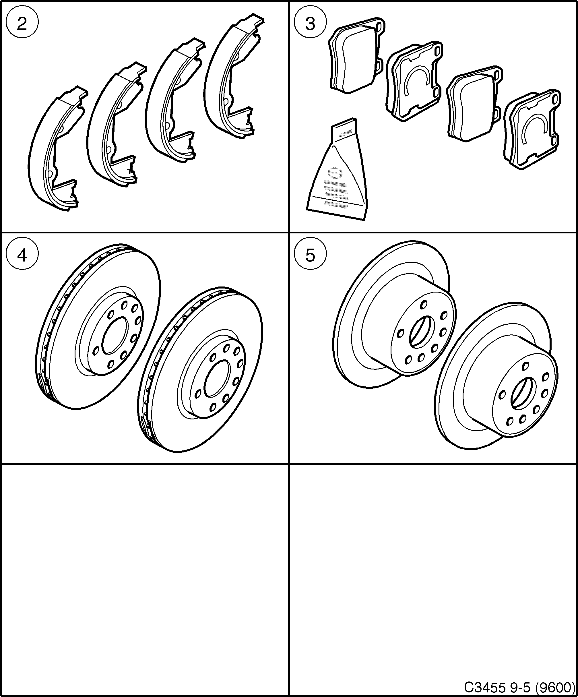 Saab 9-5 (9600) Brakes Discs, Pads, Shoes. diagram