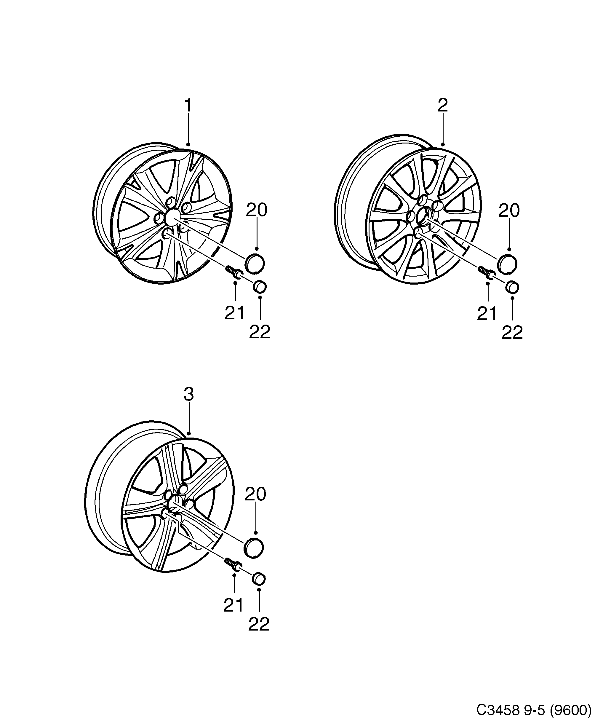 Saab 9-5 (9600) Wheel diagram