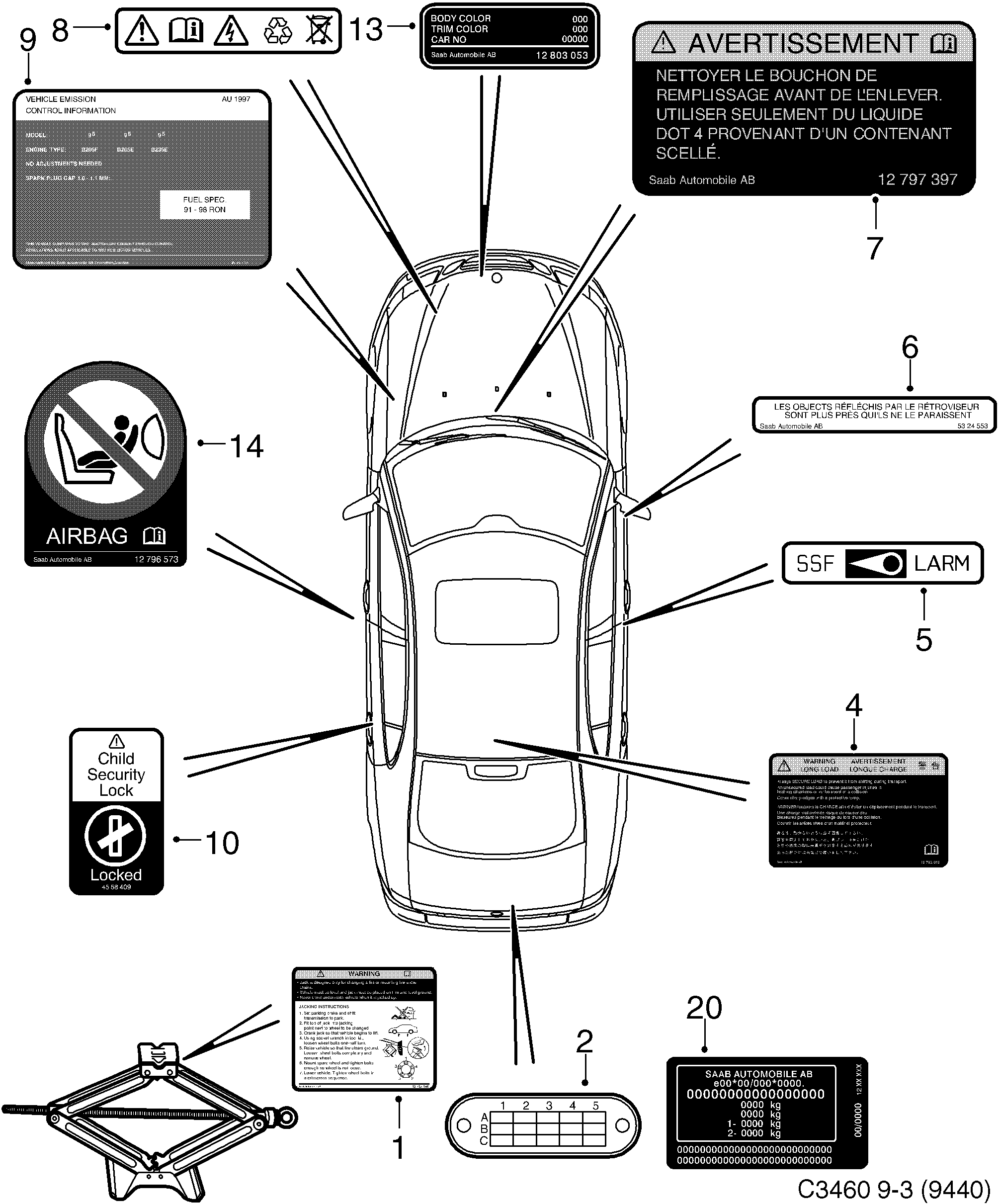 Saab 9-3 (9440) Labels Part 2 diagram