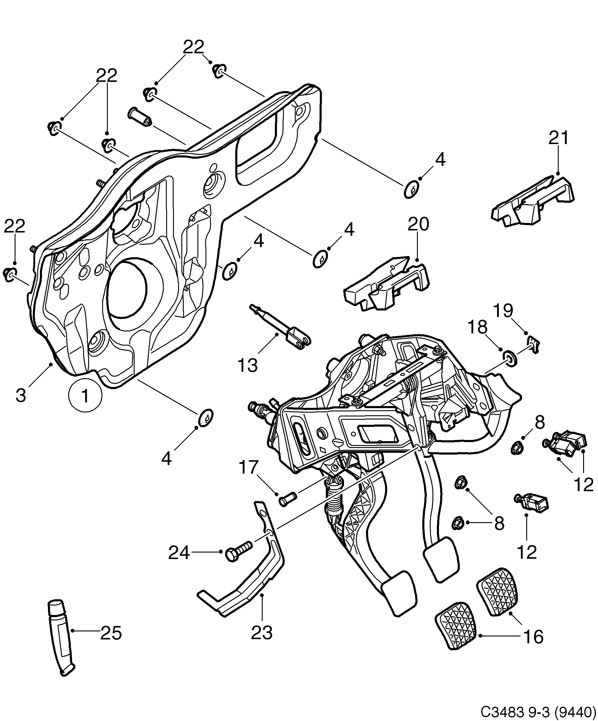 Saab 9-3 (9440) Brake operation diagram
