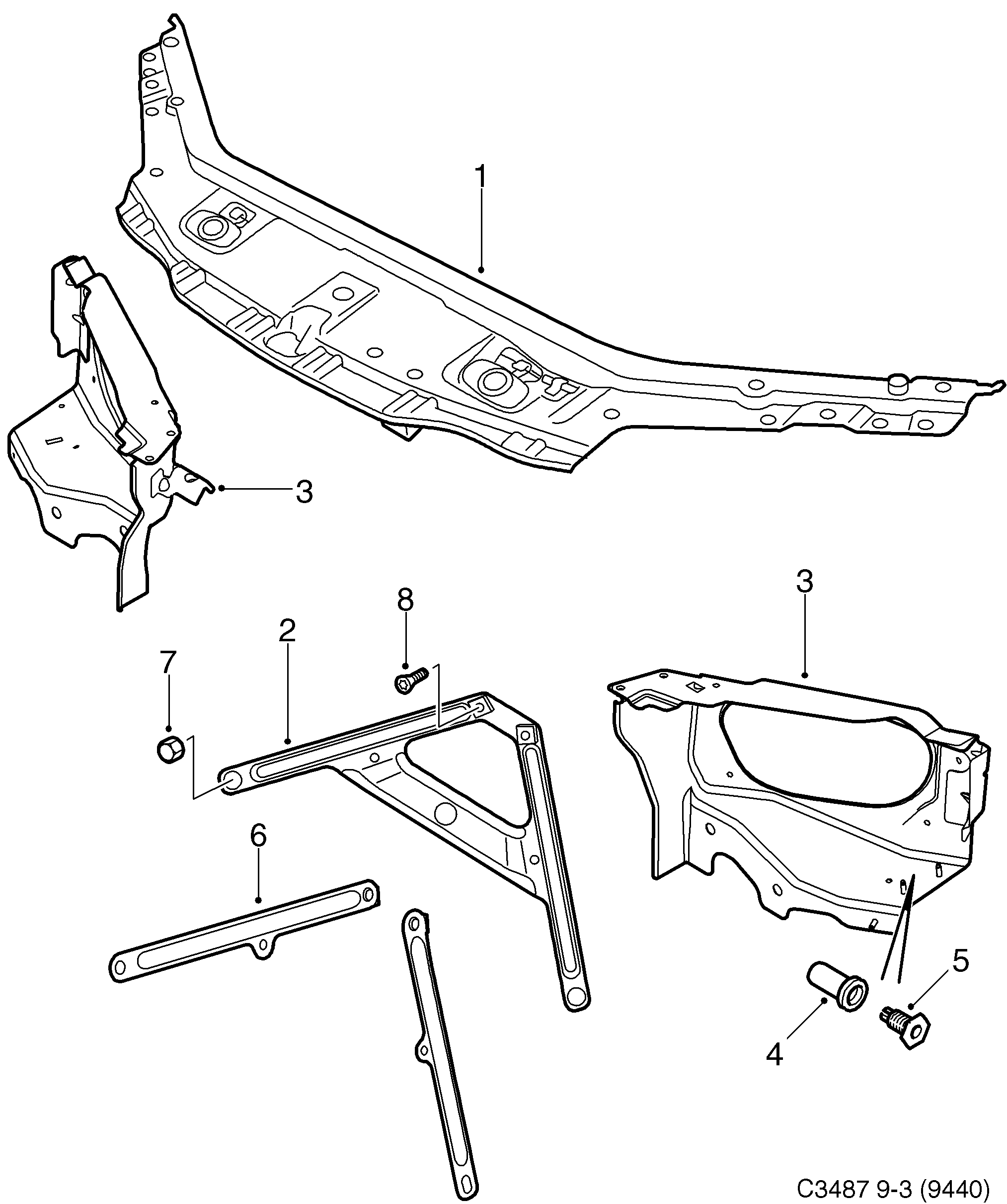 Saab 9-3 (9440) Radiator member diagram