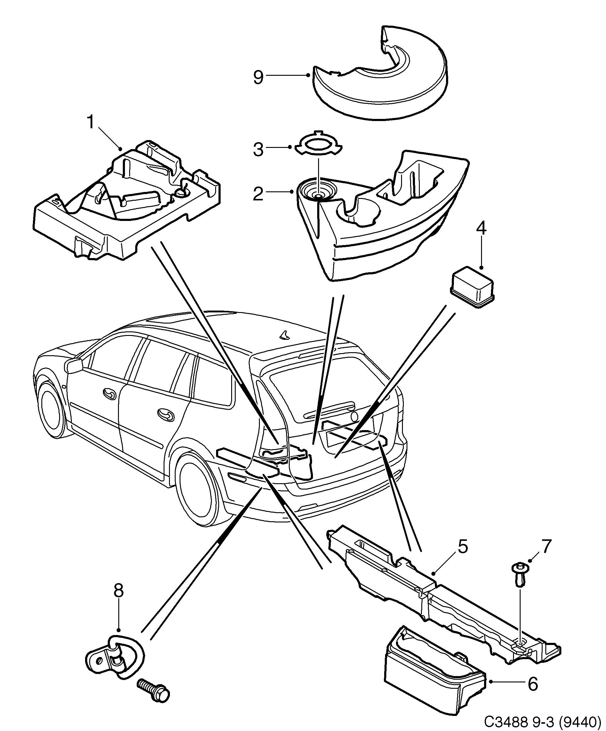Saab 9-3 (9440) Equipment luggage diagram