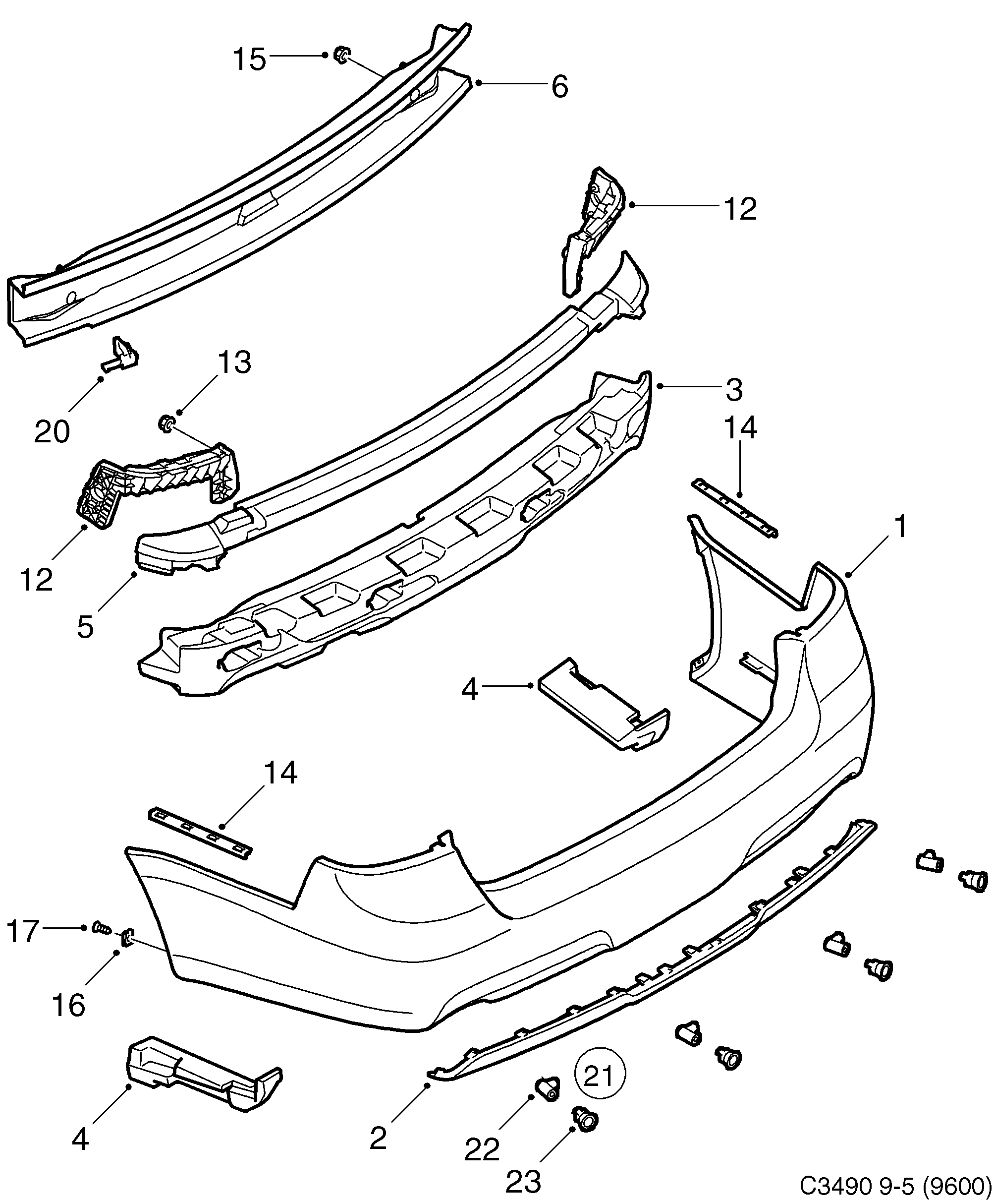 Saab 9-5 (9600) Bumper, rear diagram