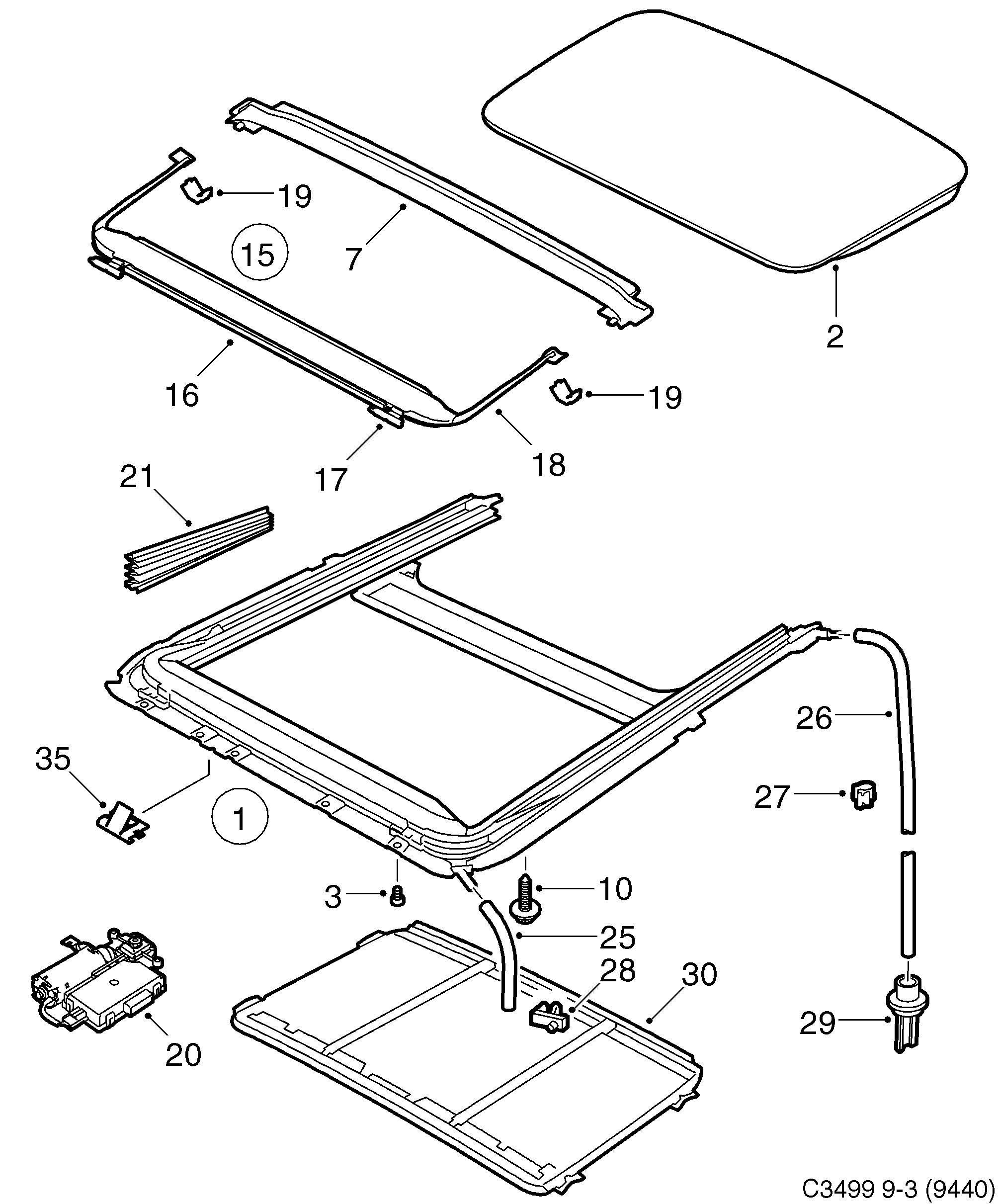 Saab 9-3 (9440) Sun roof diagram