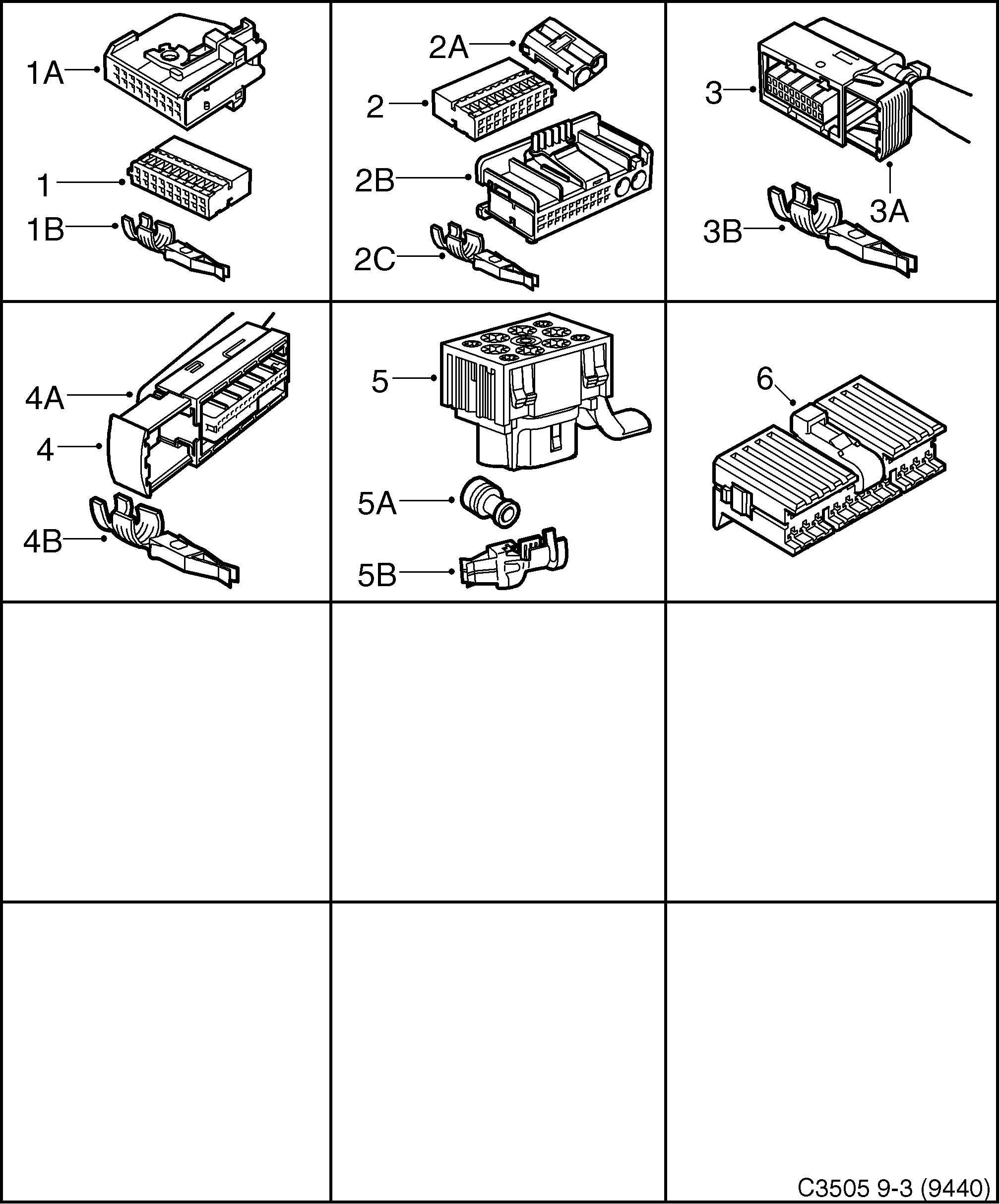 Saab 9-3 (9440) Connector housing etc 18-pin - 22-pin diagram