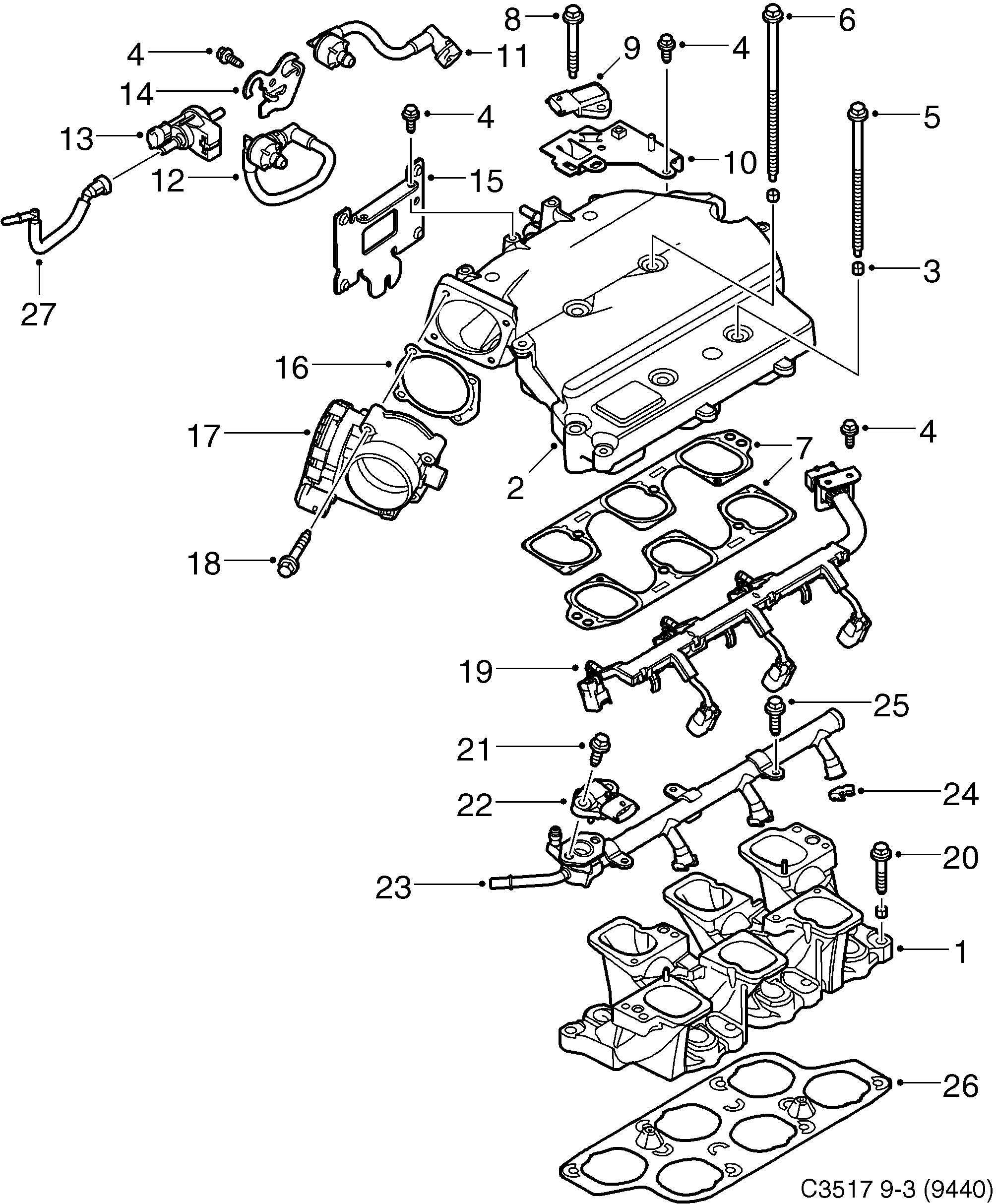 Saab 9-3 (9440) Inlet pipe diagram