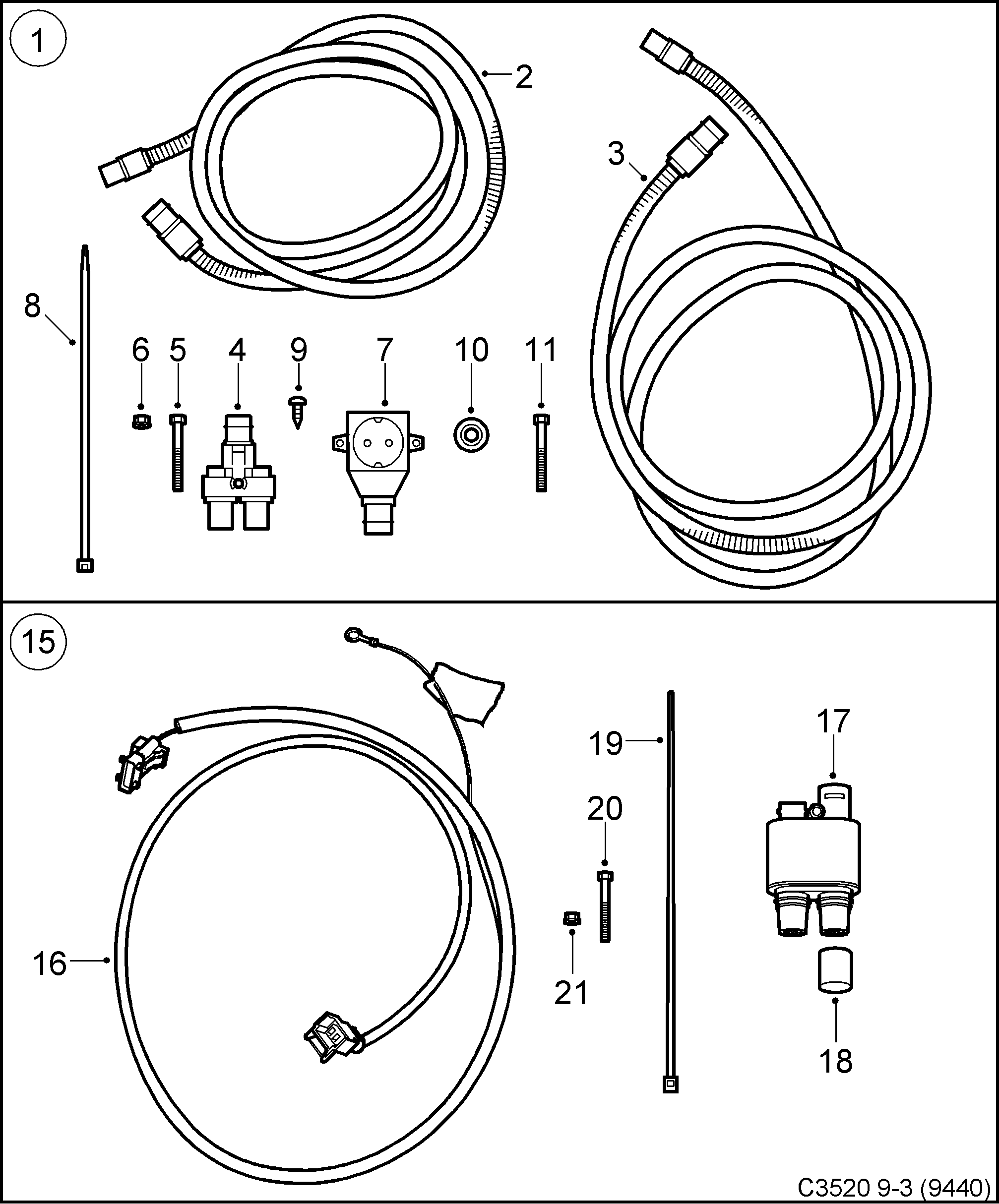 Saab 9-3 (9440) Climate control Branching cable kit diagram