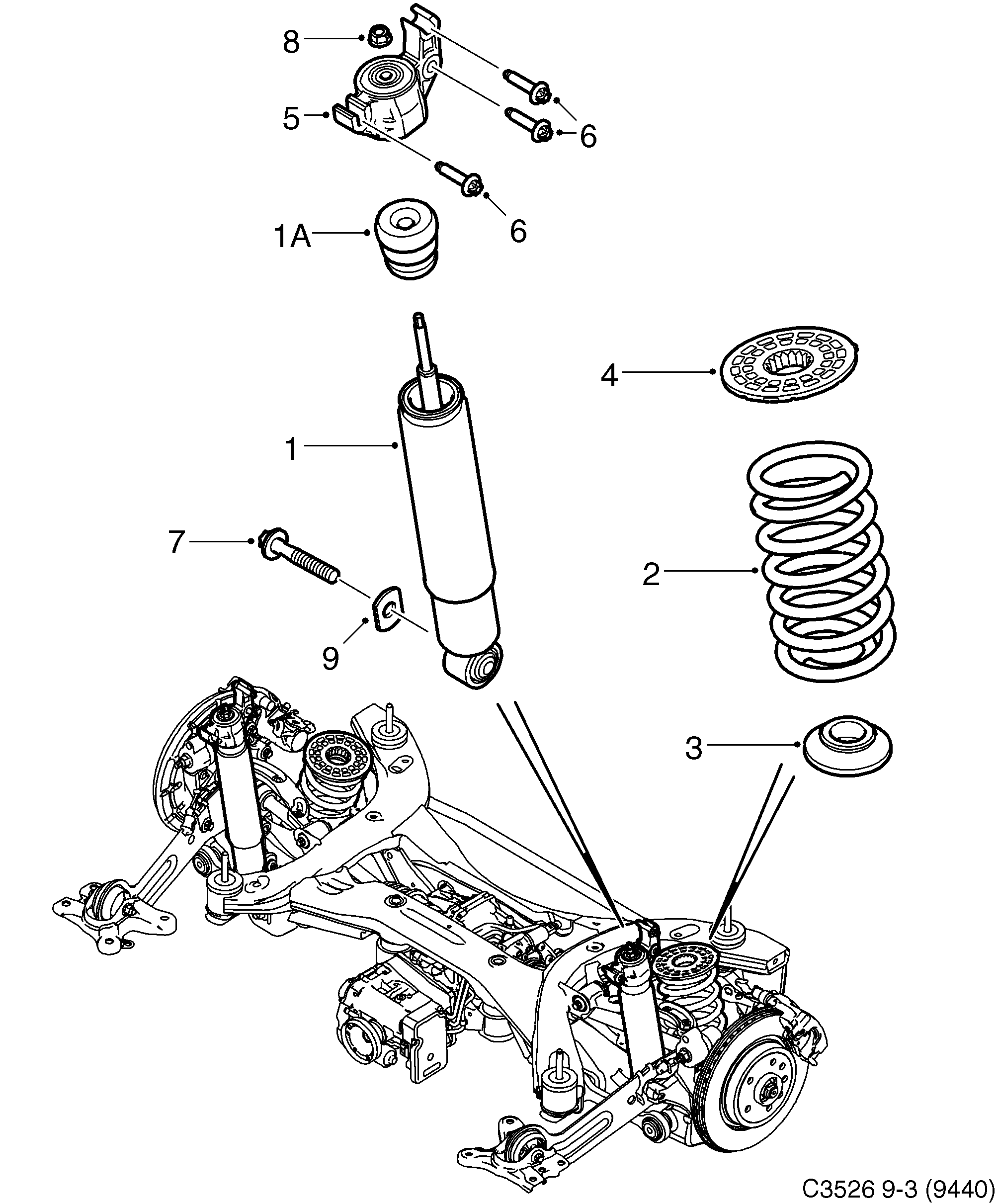 Saab 9-3 (9440) Rear suspension All wheel drive (XWD) diagram