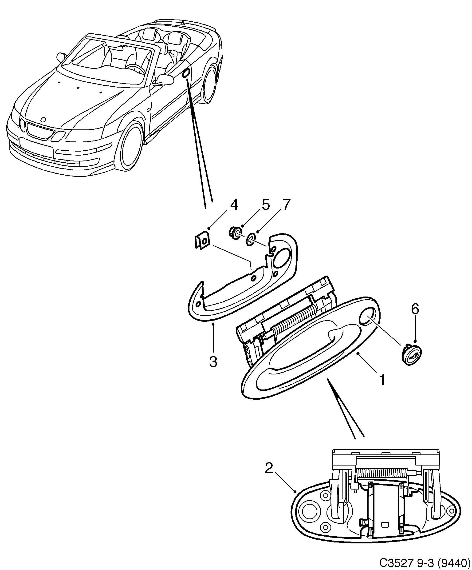 Saab 9-3 (9440) Outside handle diagram