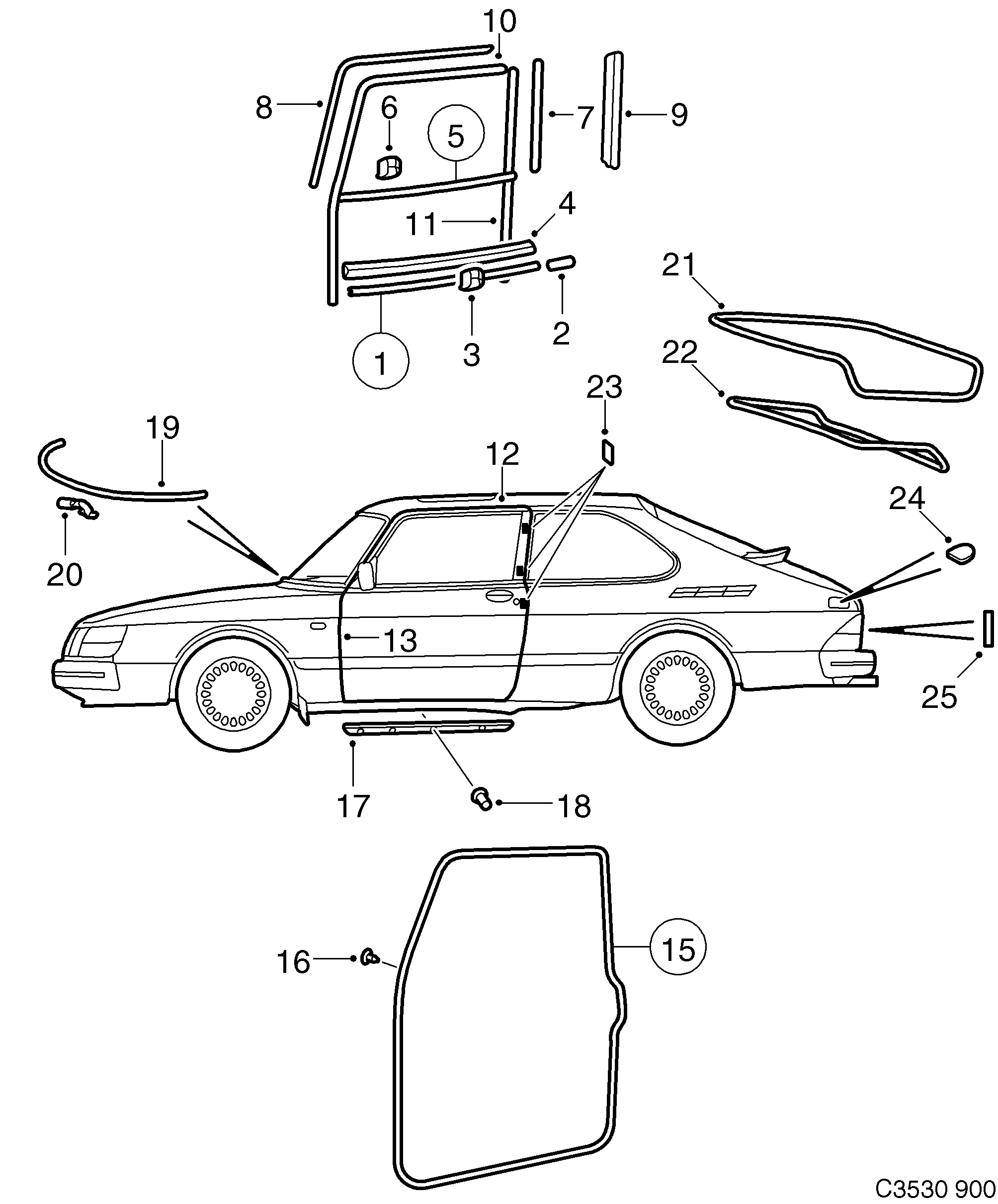 Saab 900 Other sealings diagram
