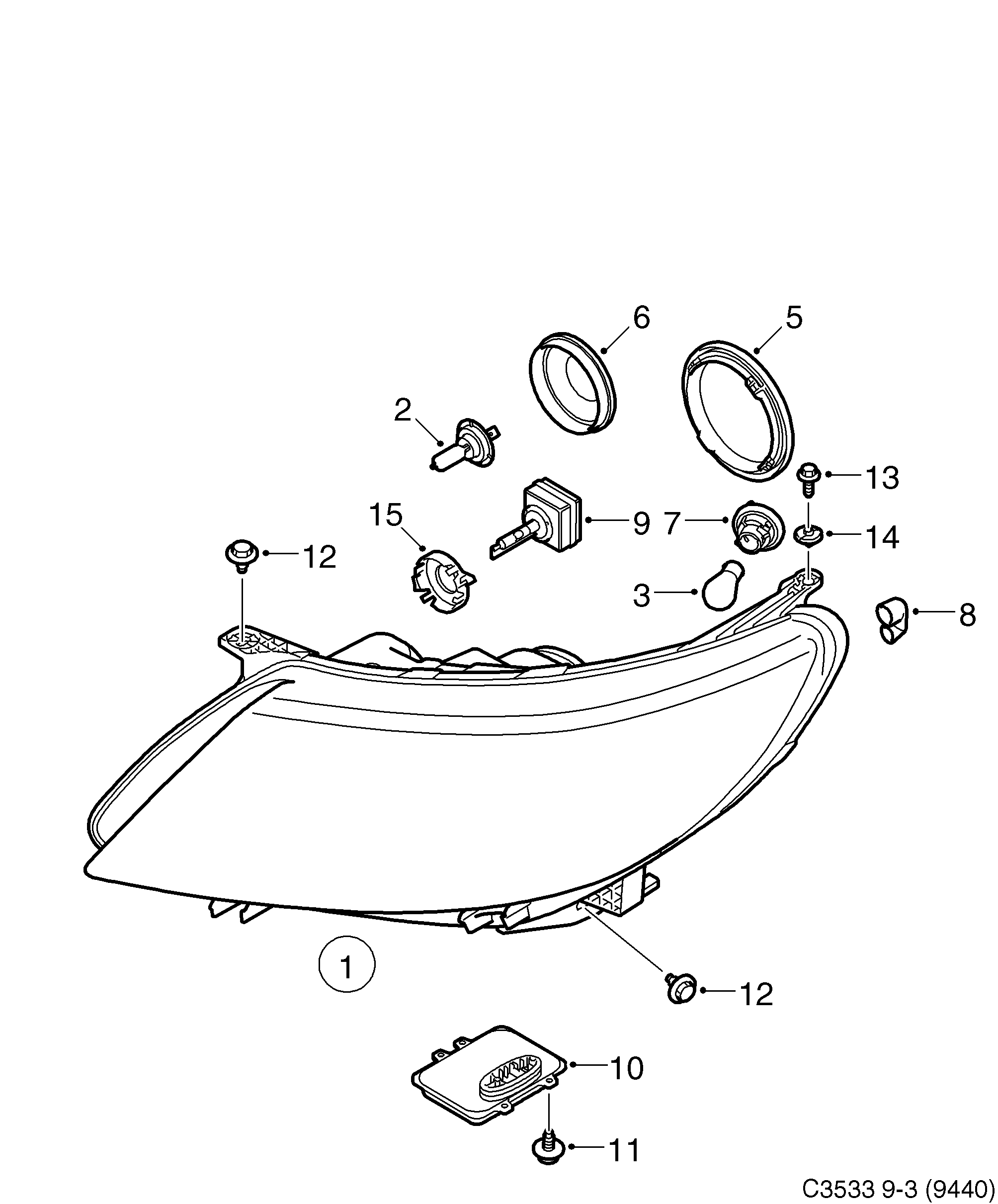 Saab 9-3 (9440) Headlamp Xenon diagram