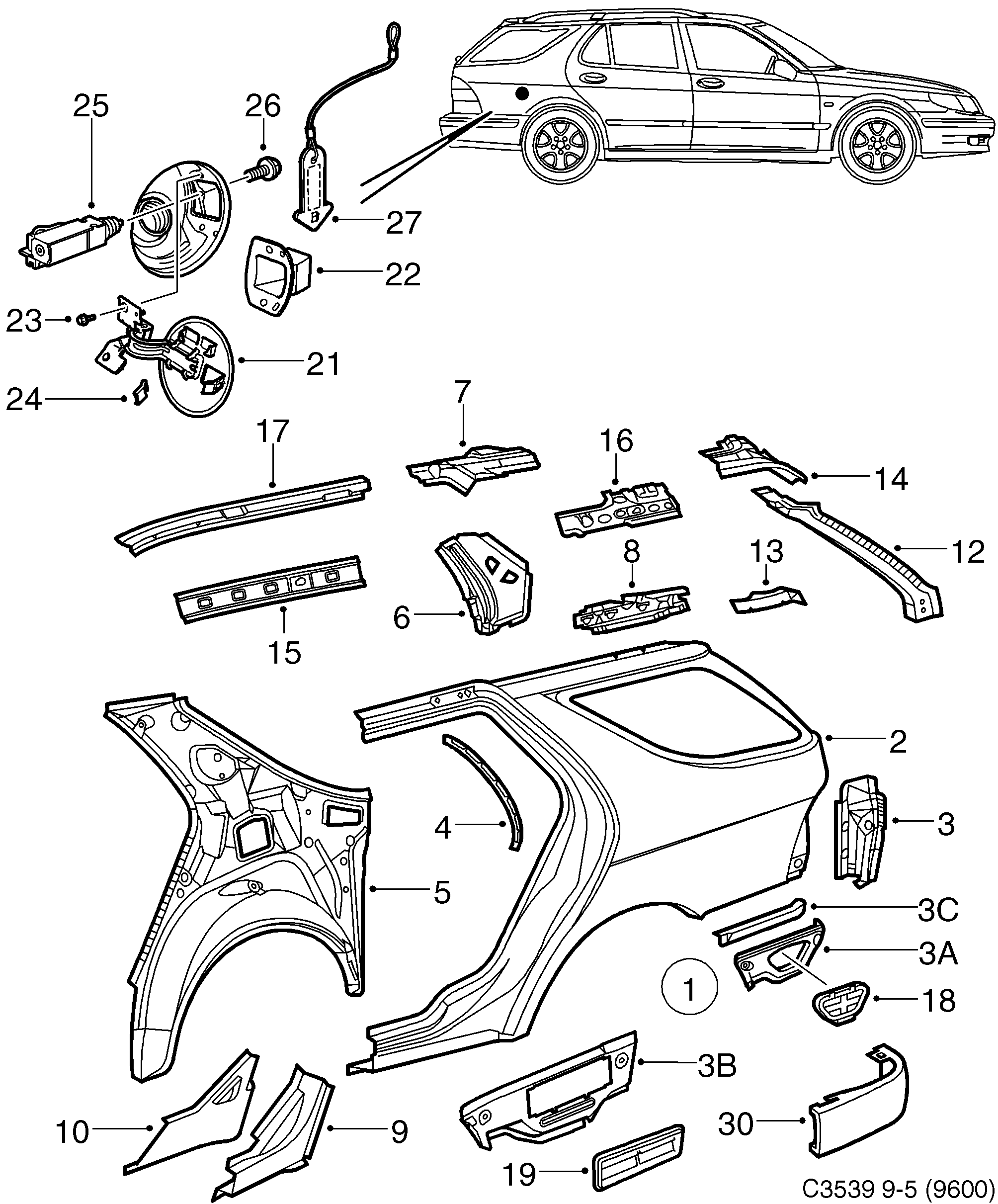 Saab 9-5 (9600) Valance diagram