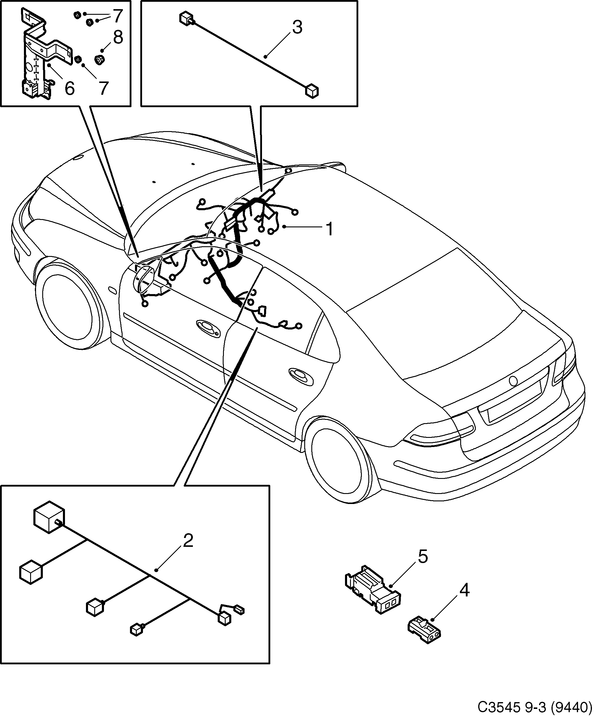 Saab 9-3 (9440) Instrument panel diagram