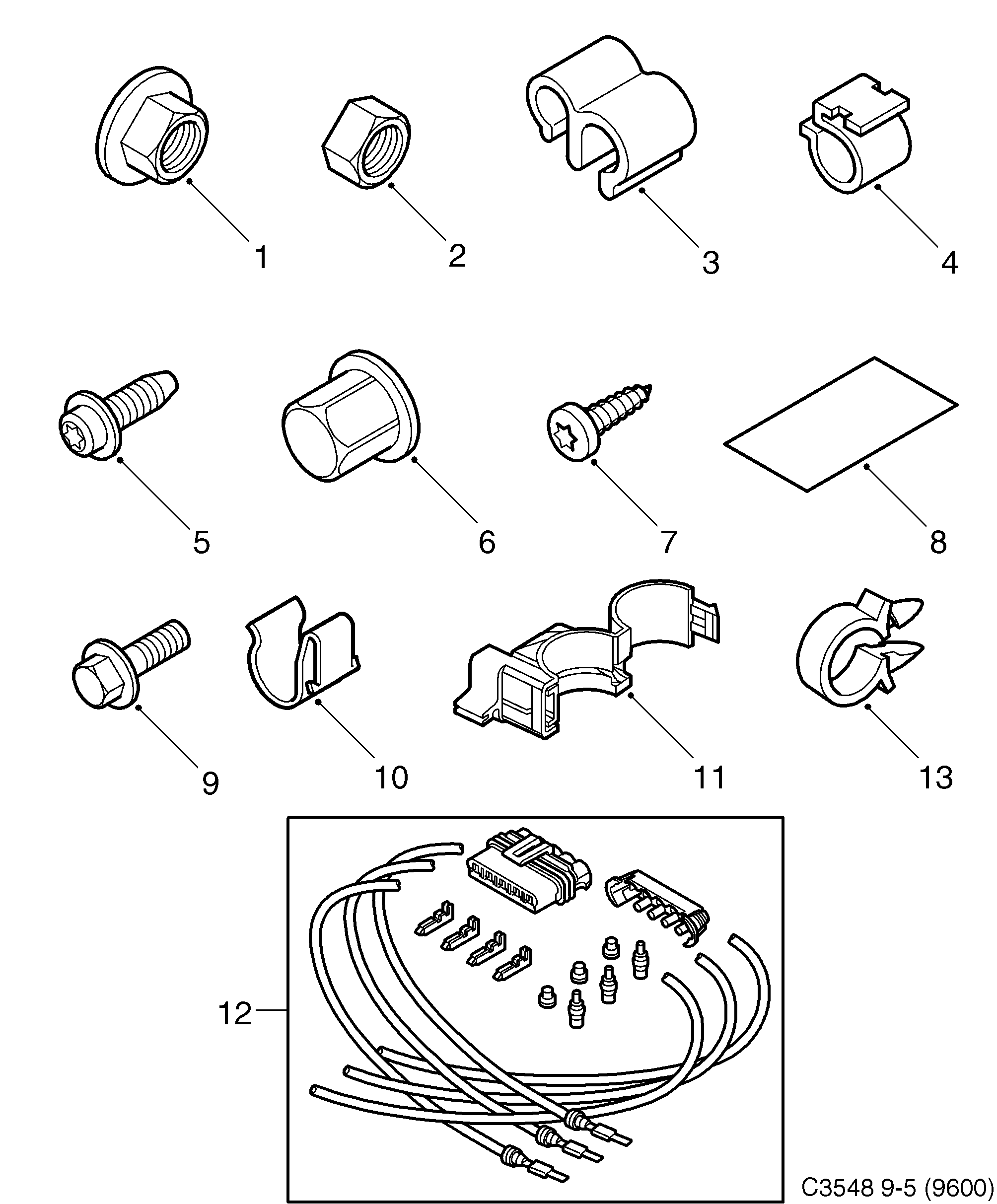 Saab 9-5 (9600) Bushings, screws, clamps etc diagram