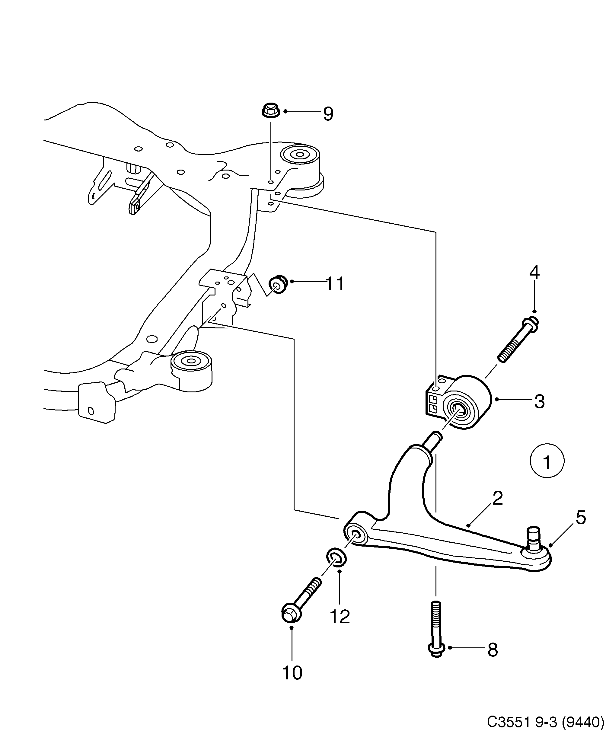 Saab 9-3 (9440) Front wheel suspension diagram