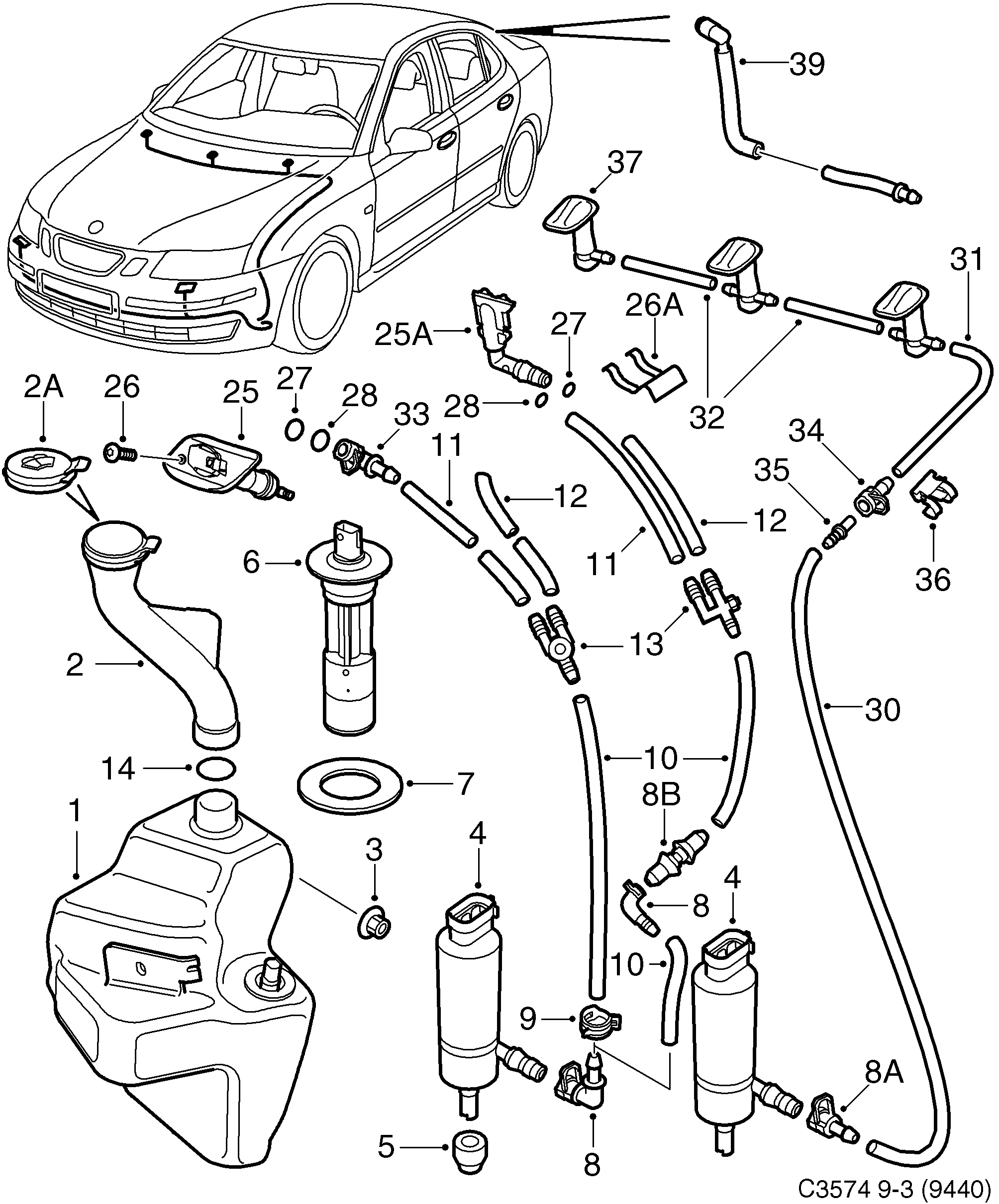 Saab 9-3 (9440) Washer unit diagram