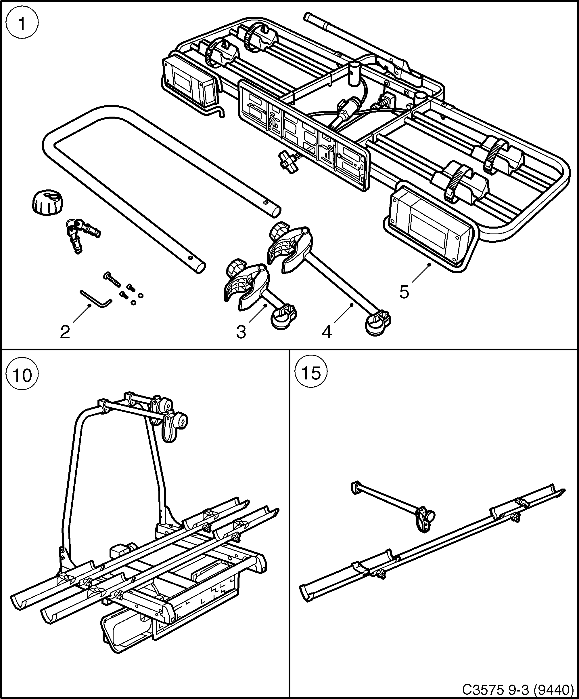 Saab 9-3 (9440) Bike carrier Towing bracket mounted diagram