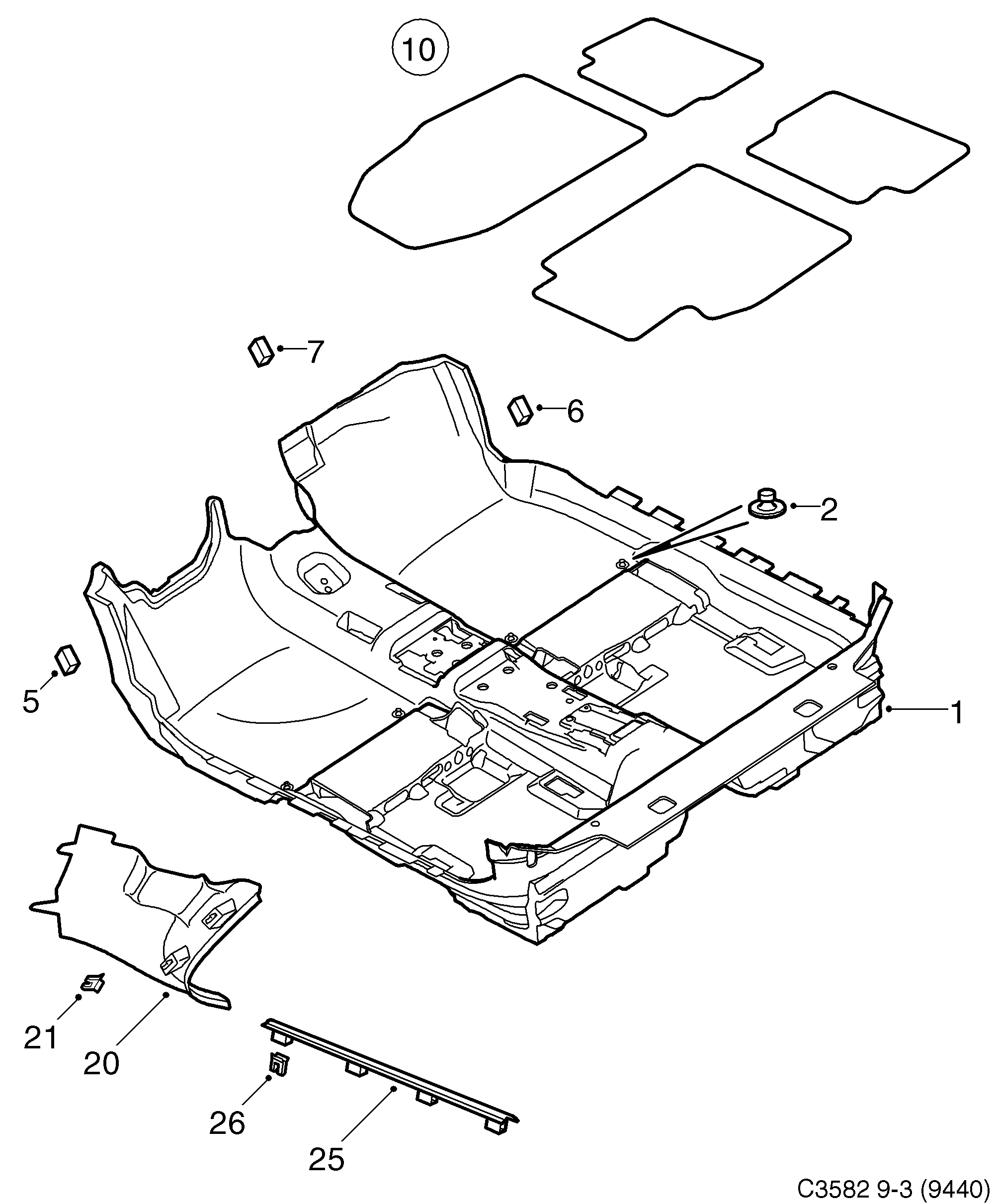 Saab 9-3 (9440) Carpet Scuff plate protector diagram