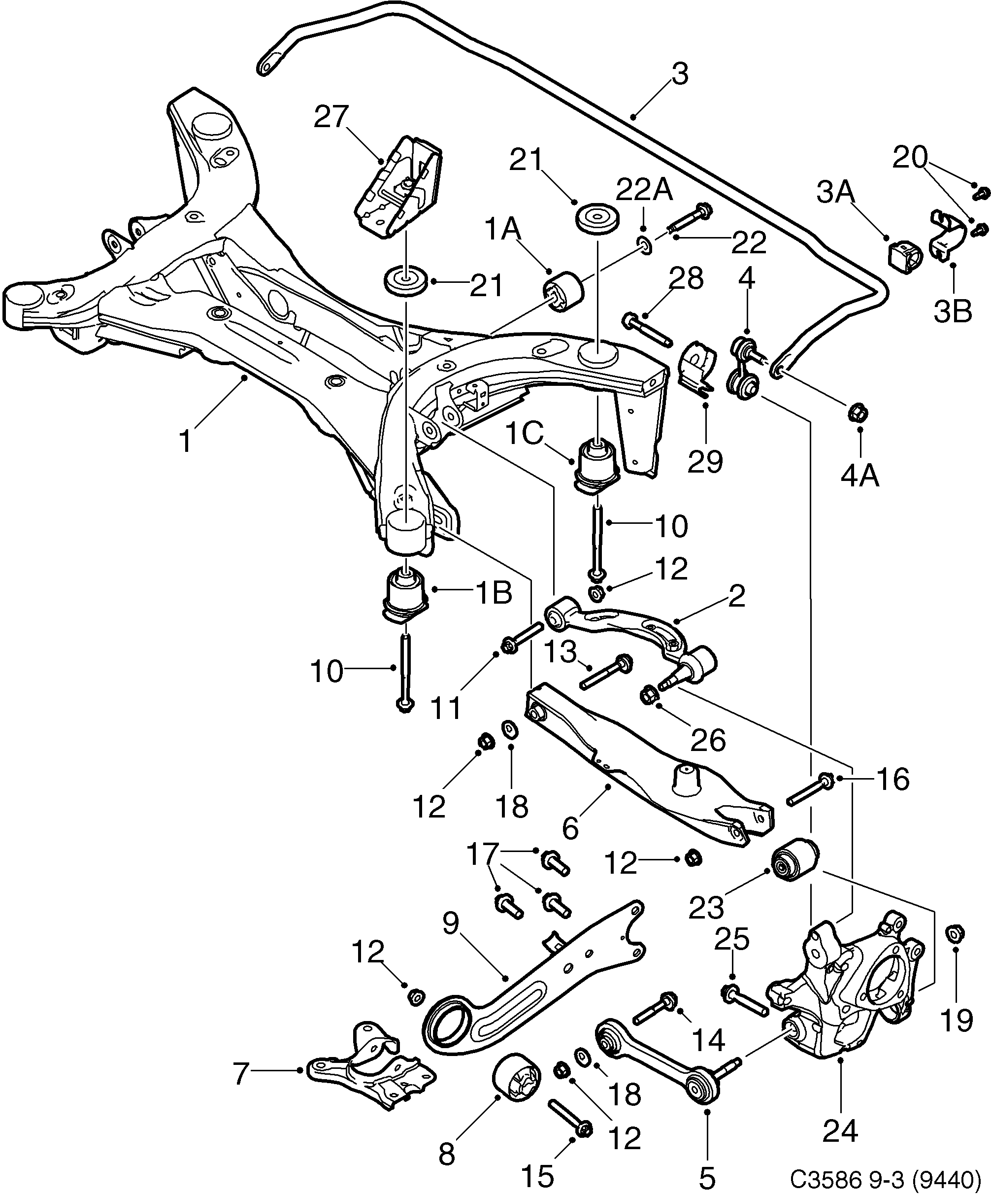 Saab 9-3 (9440) Rear axle All wheel drive (XWD) diagram