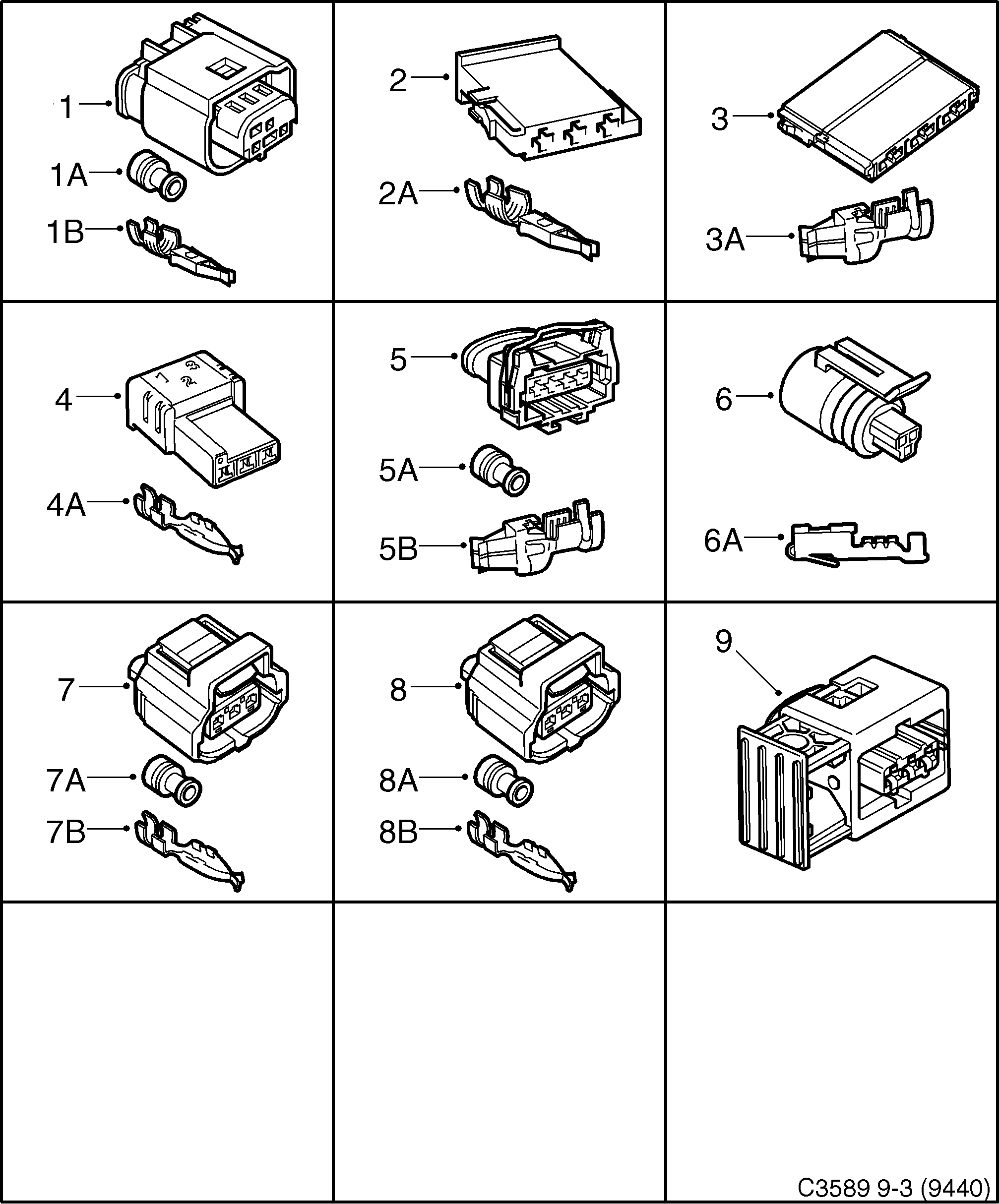 Saab 9-3 (9440) Connector housing etc 3-pole diagram