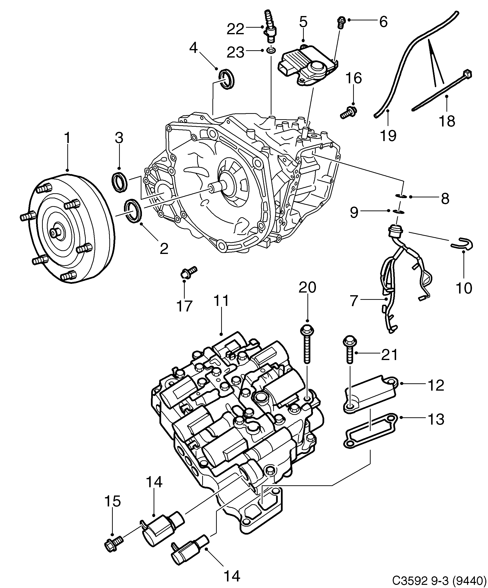 Saab 9-3 (9440) Converter shell Torque converter diagram