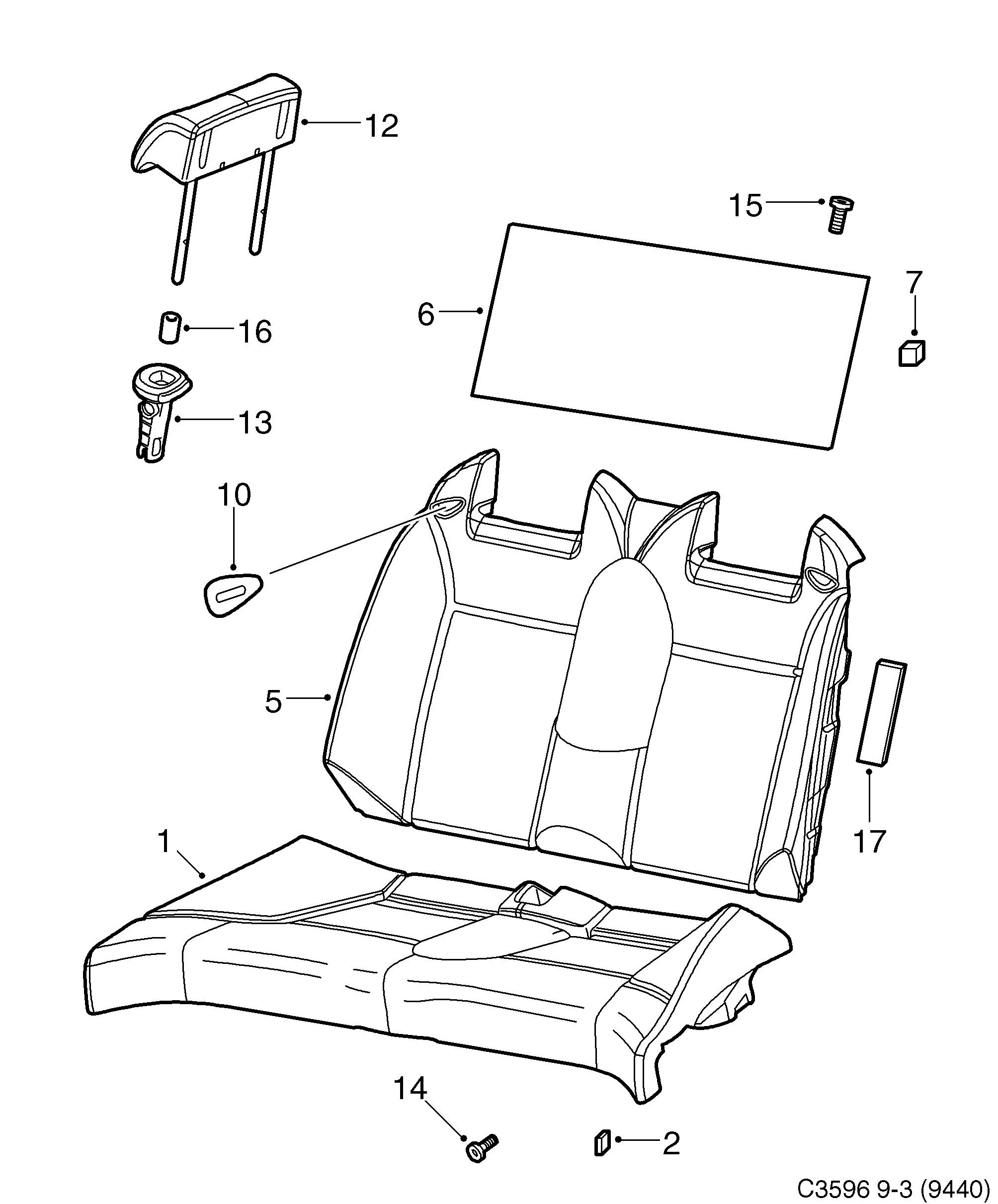 Saab 9-3 (9440) Rear seat diagram