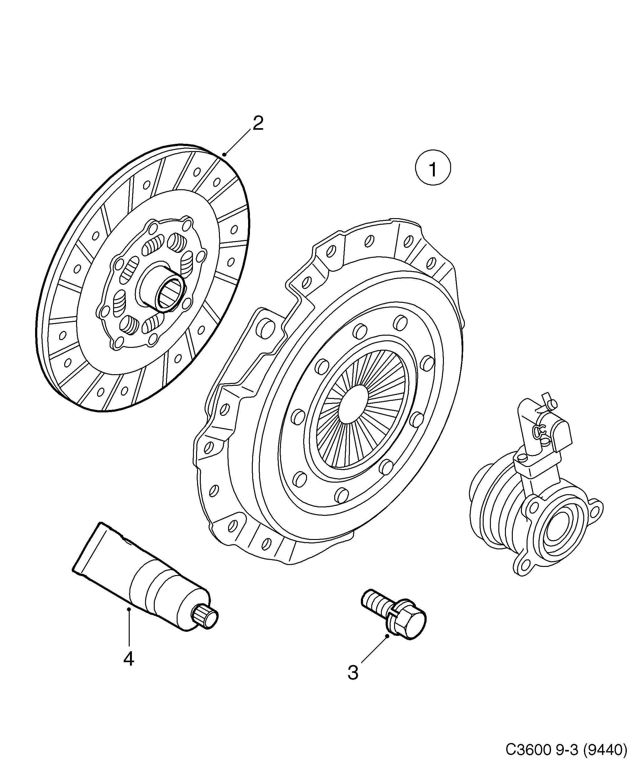 Saab 9-3 (9440) Clutch, clutch disc diagram