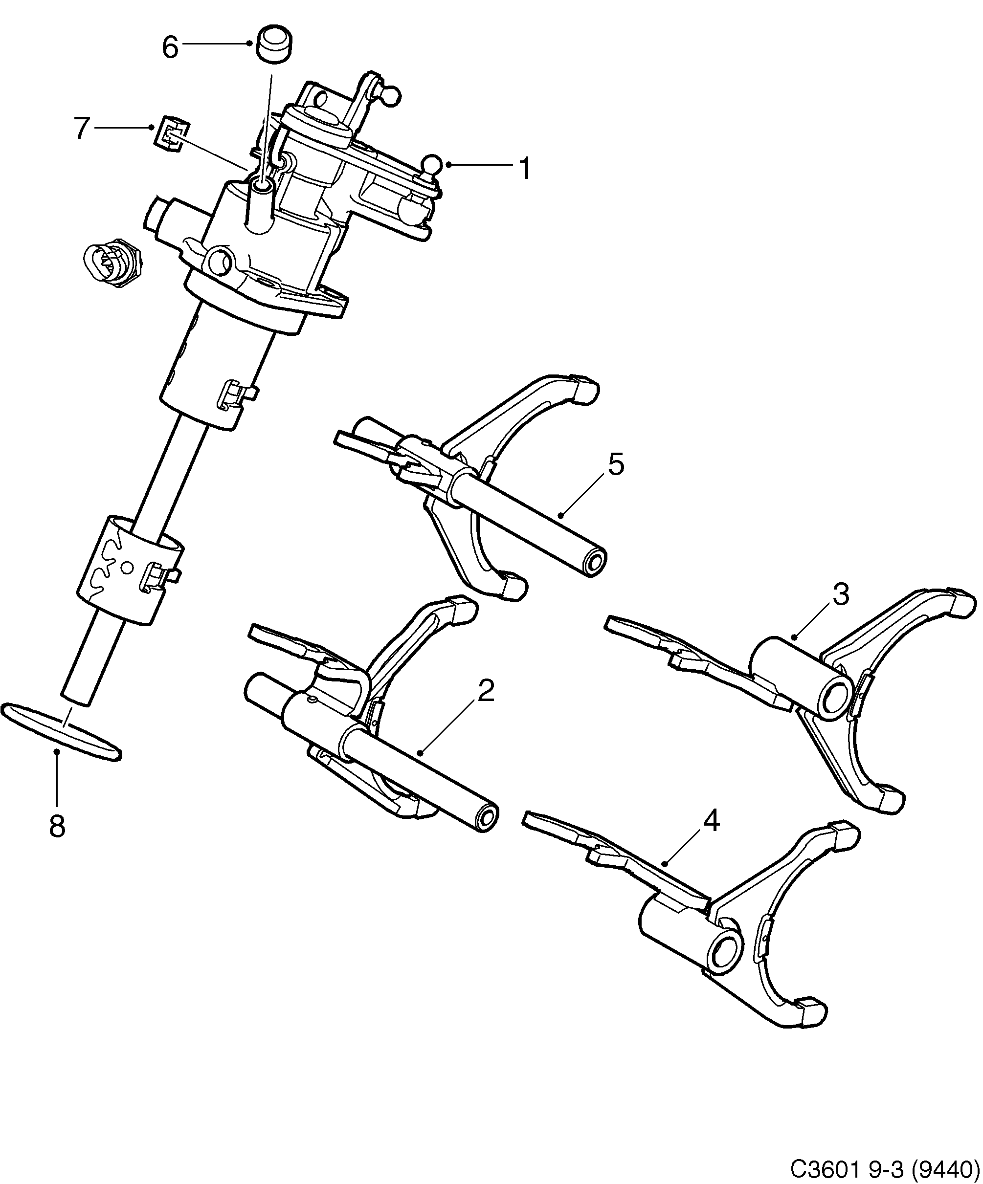 Saab 9-3 (9440) Gear selector fork 6-speed diagram