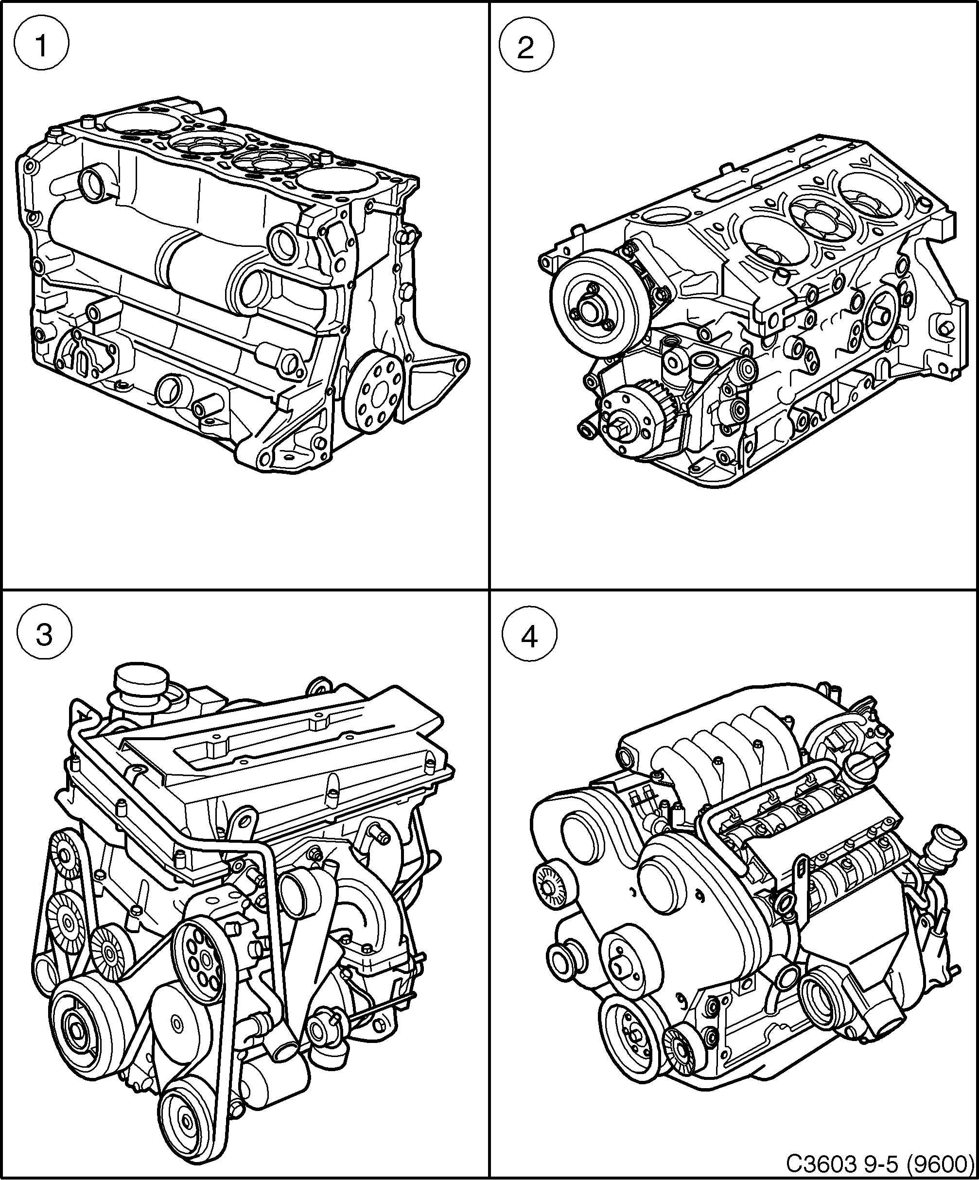 Saab 9-5 (9600) Short engine Motor diagram