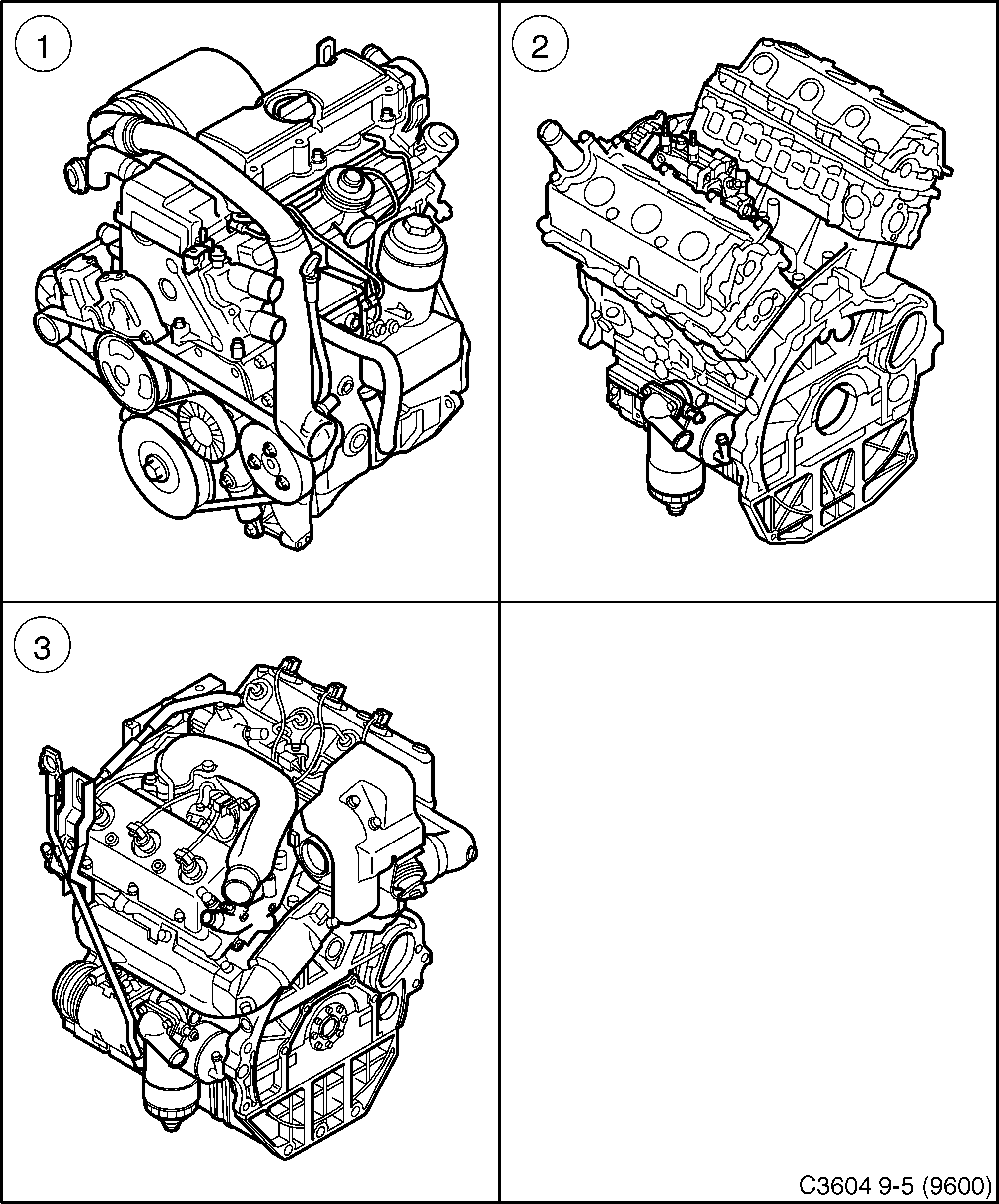 Saab 9-5 (9600) Short engine Motor diagram