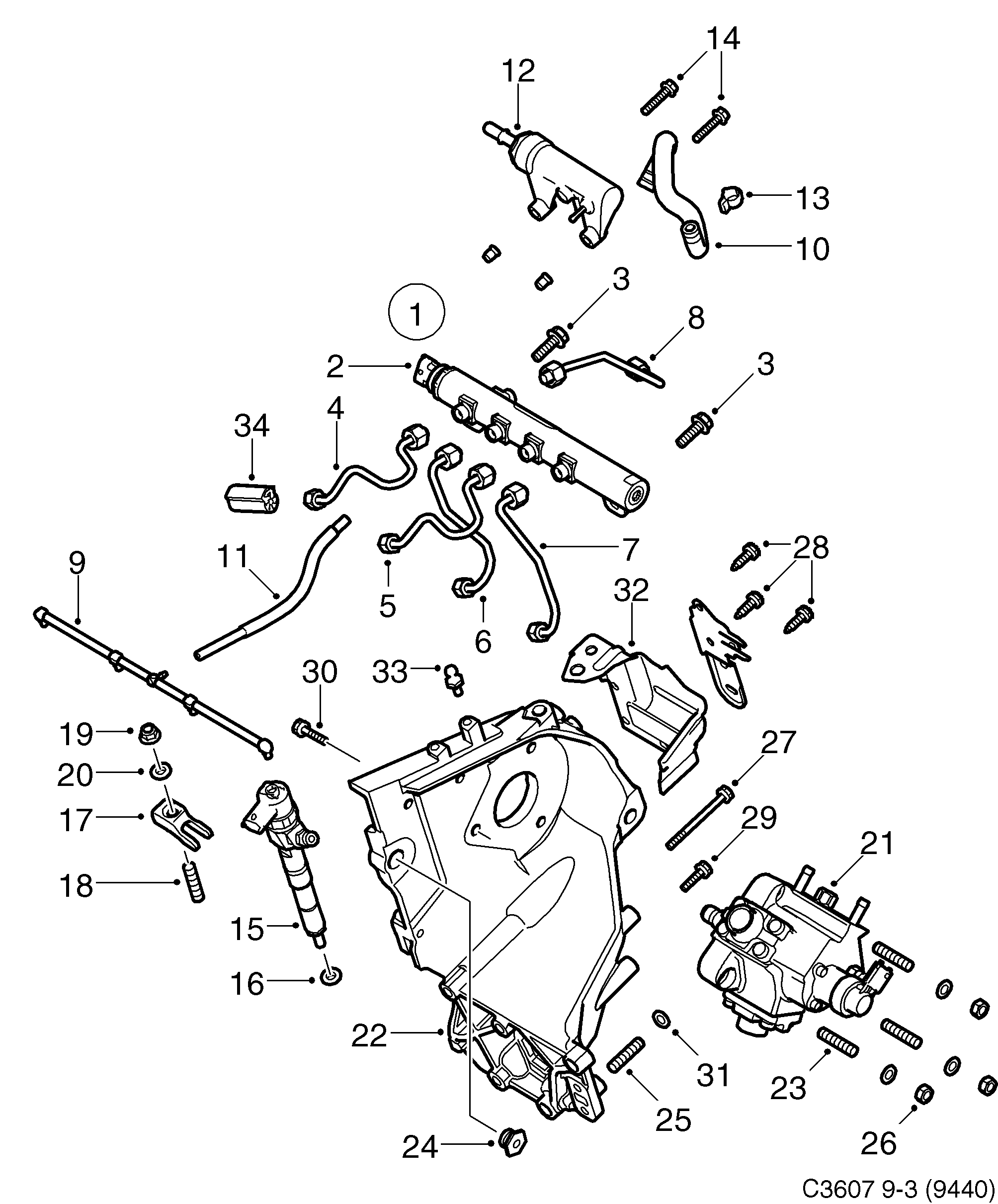 Saab 9-3 (9440) Injection pump Injection valve diagram