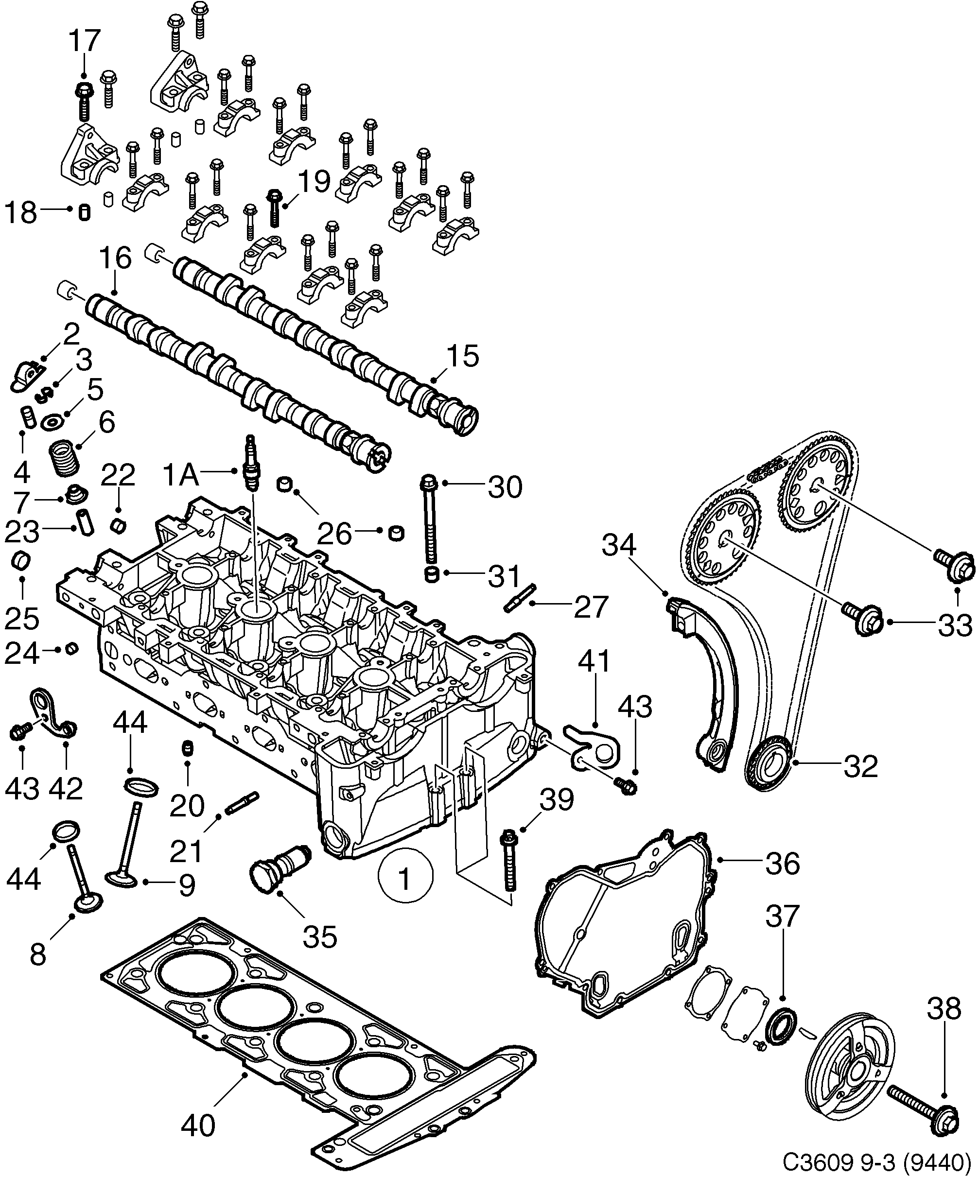 Saab 9-3 (9440) Cylinder head diagram
