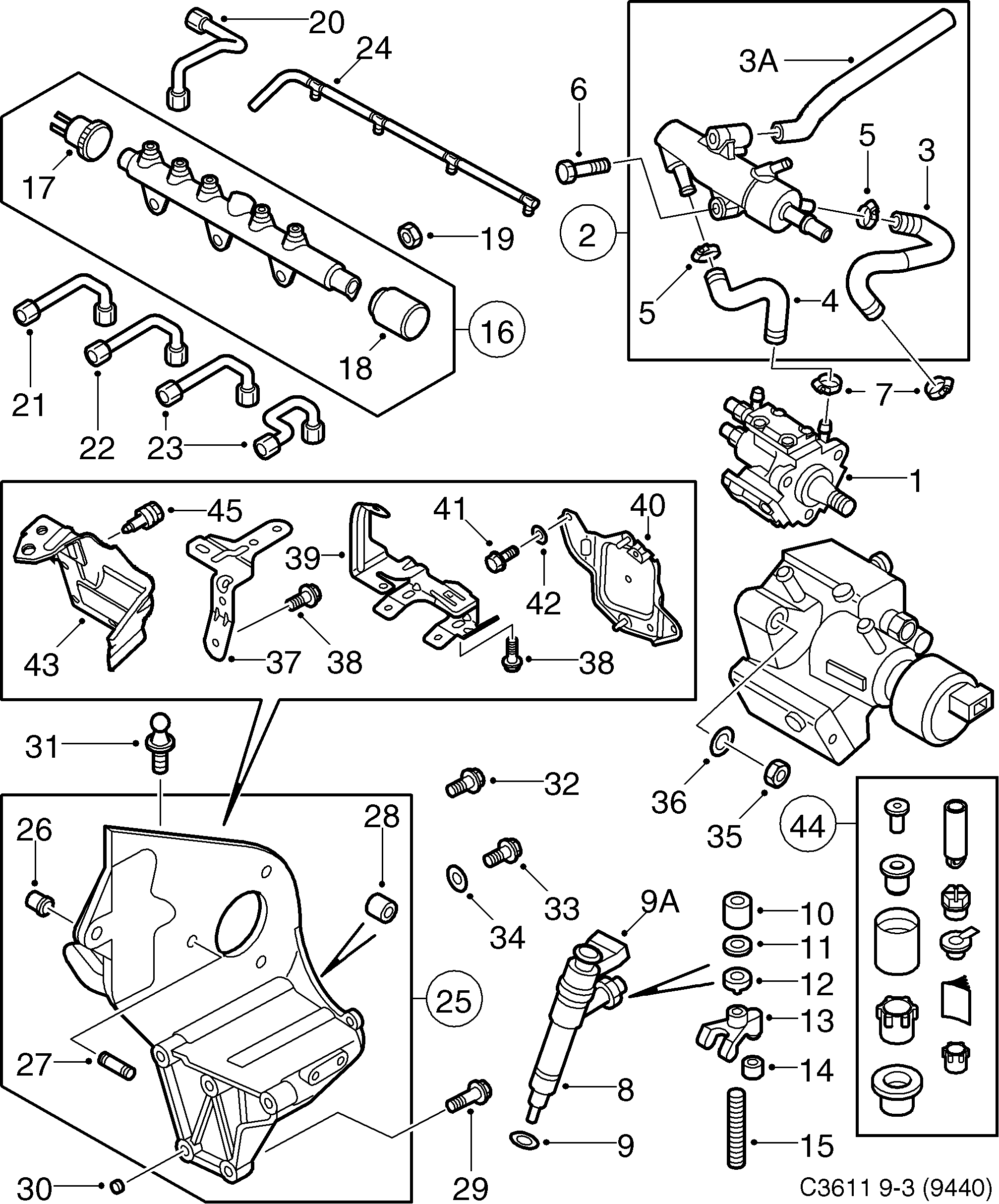 Saab 9-3 (9440) Injection pump Injection valve diagram