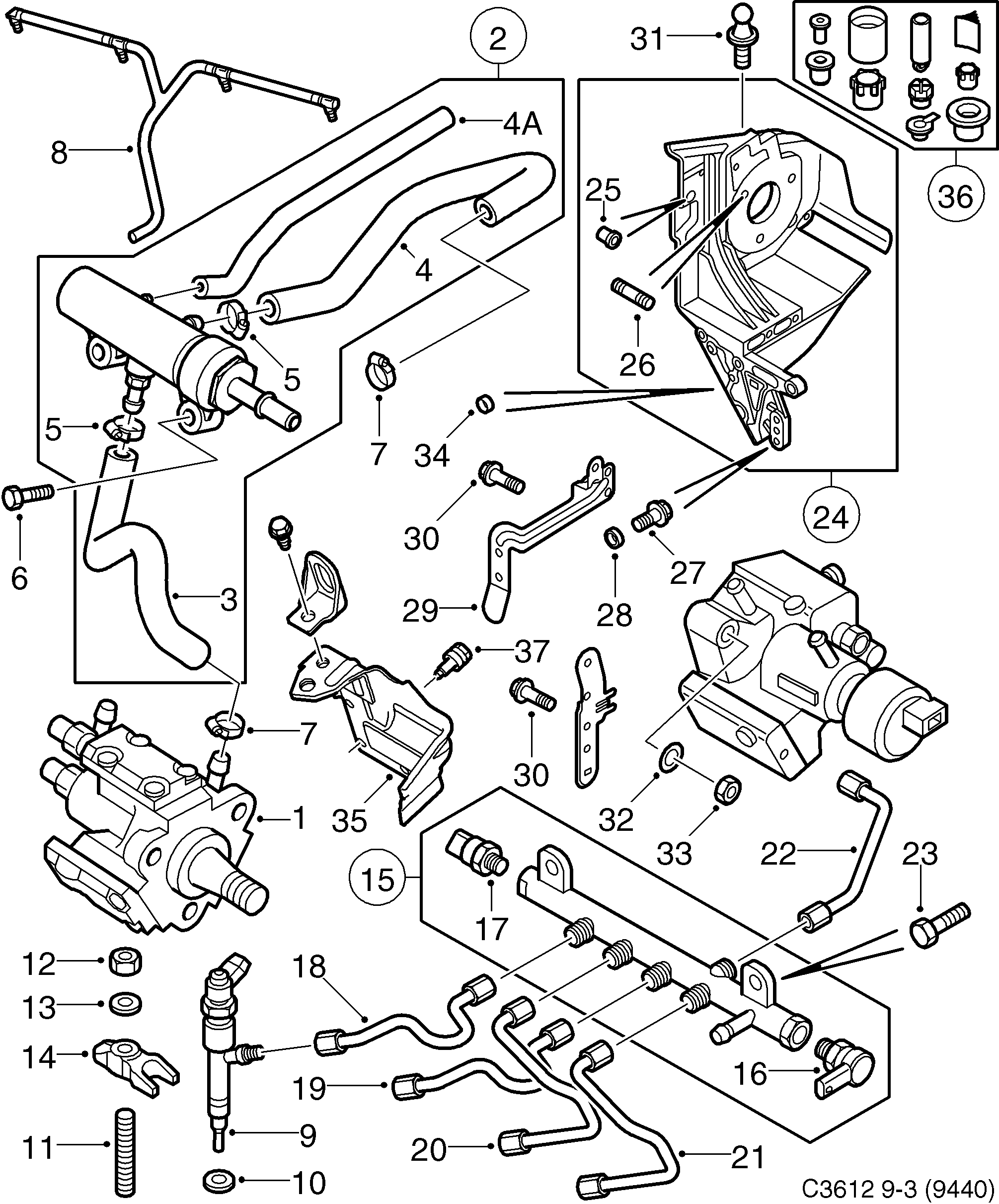 Saab 9-3 (9440) Injection pump Injection valve diagram