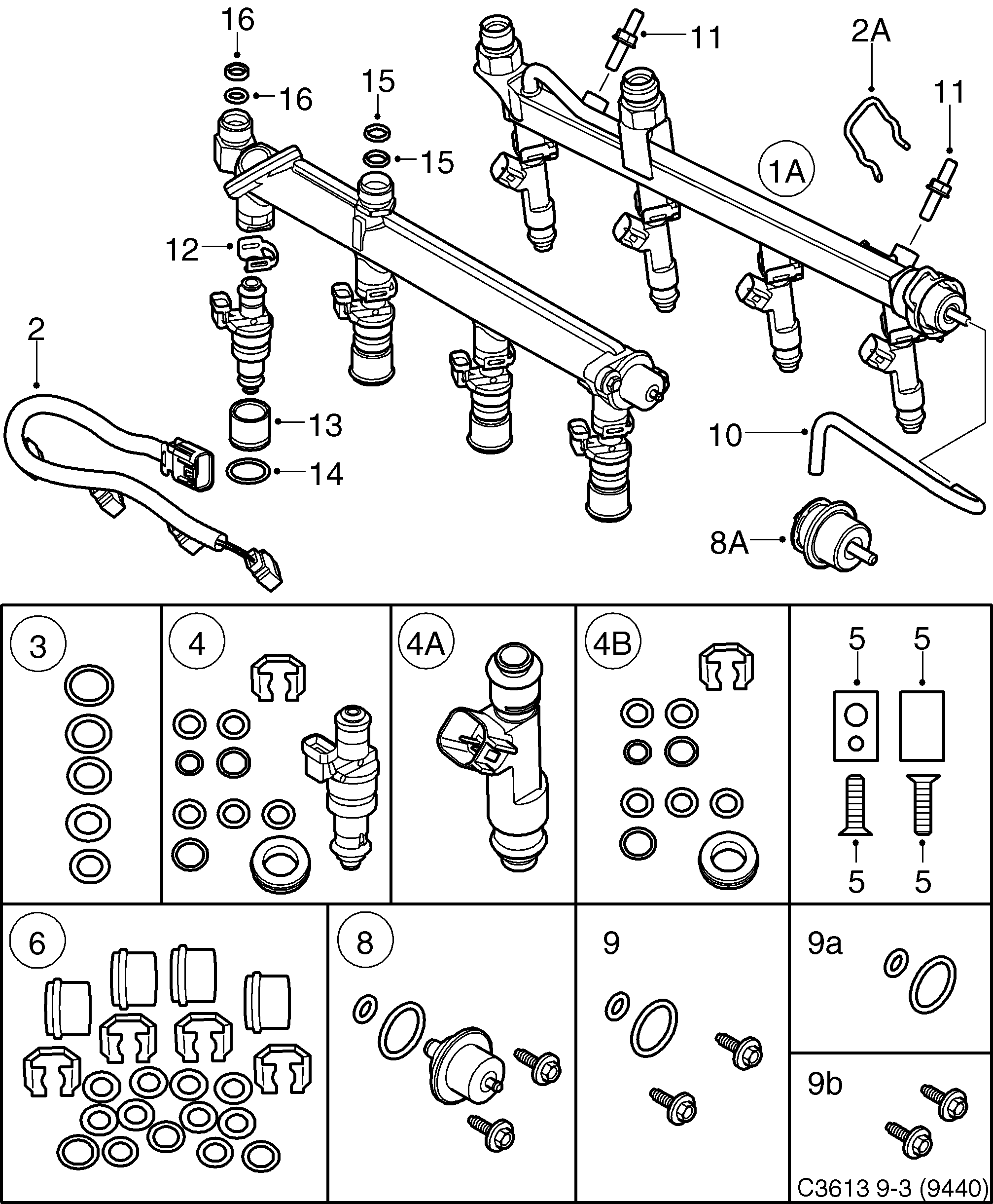 Saab 9-3 (9440) Fuel rail diagram