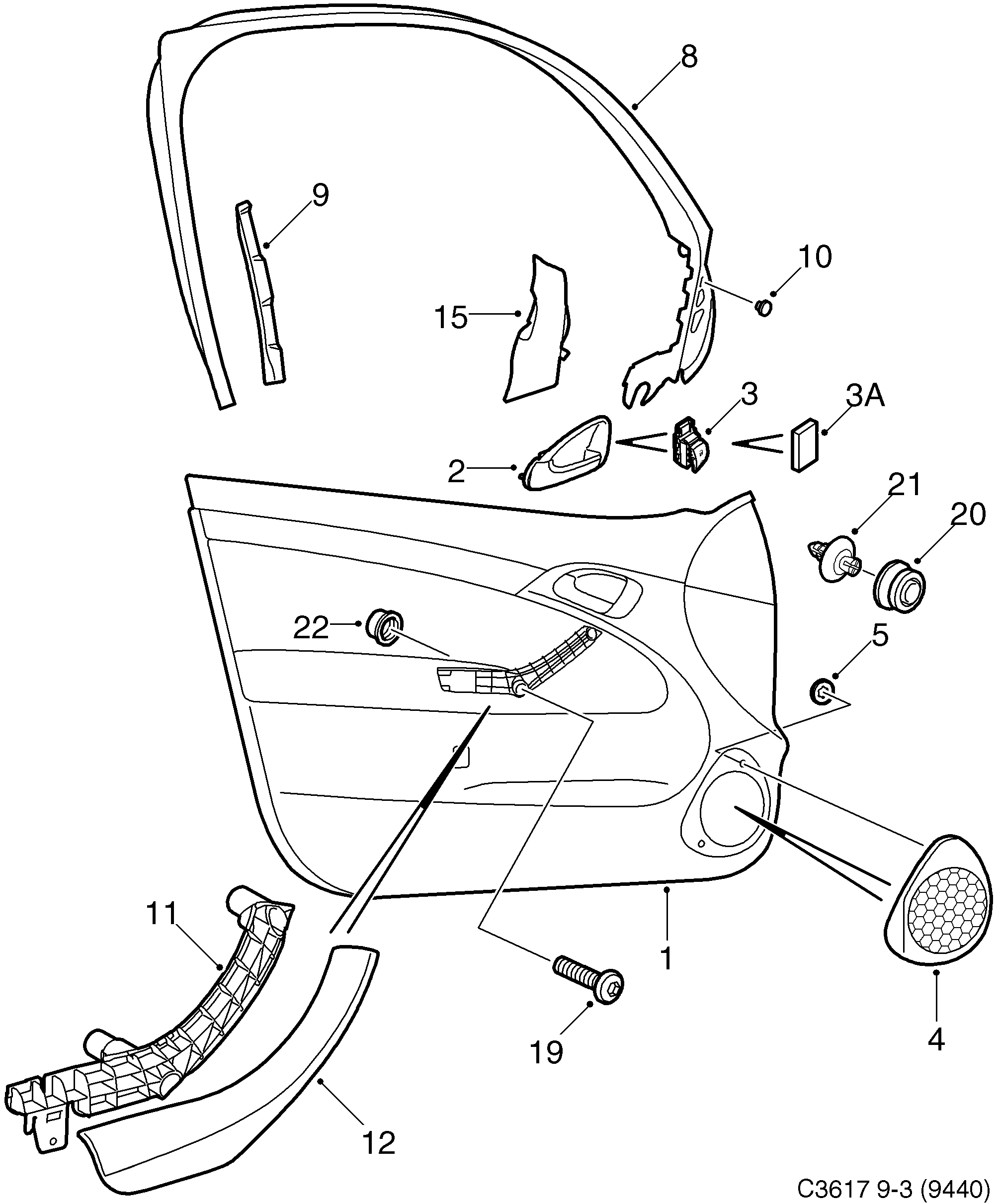 Saab 9-3 (9440) Door panel Front door diagram
