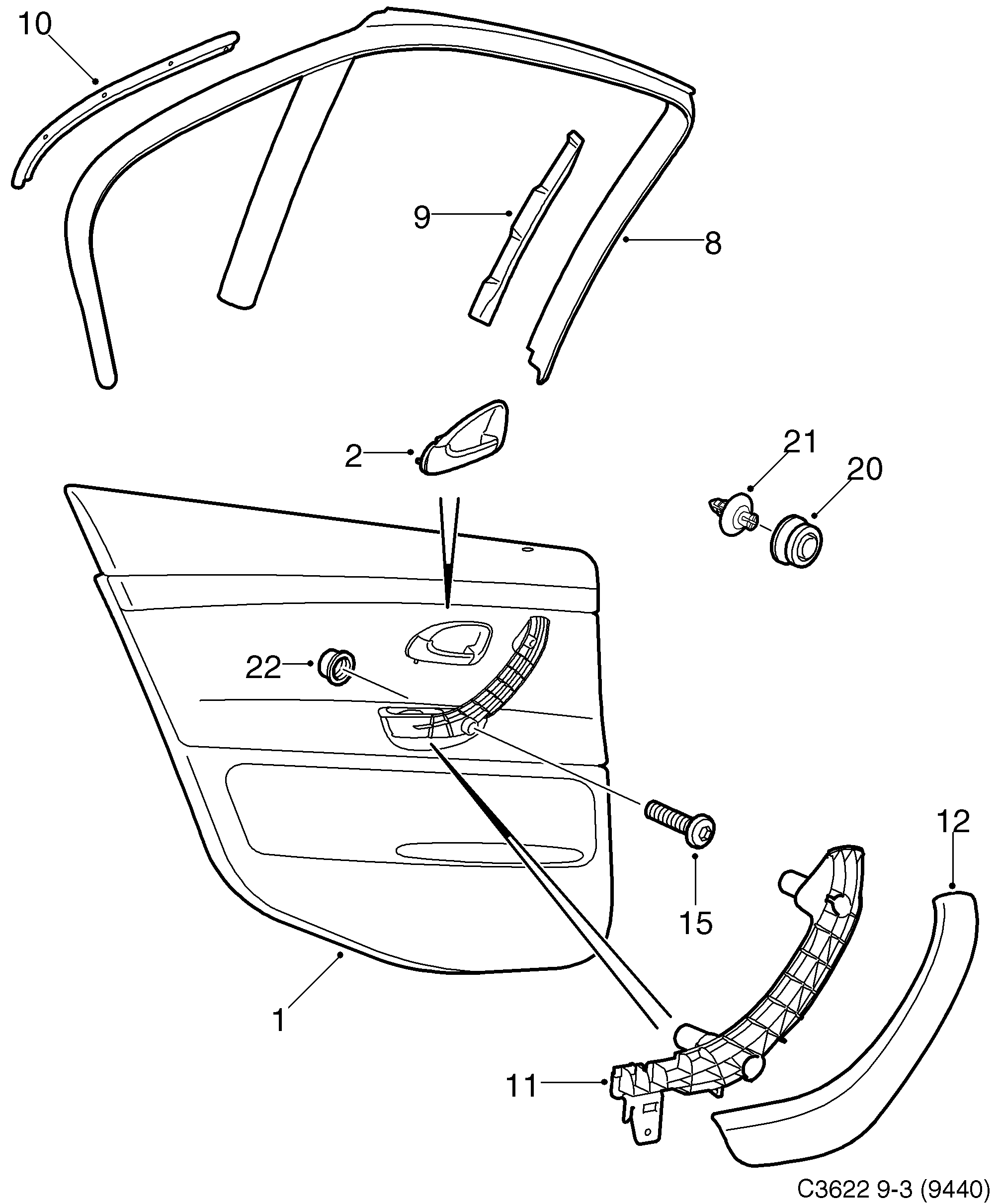 Saab 9-3 (9440) Door panel Rear door diagram
