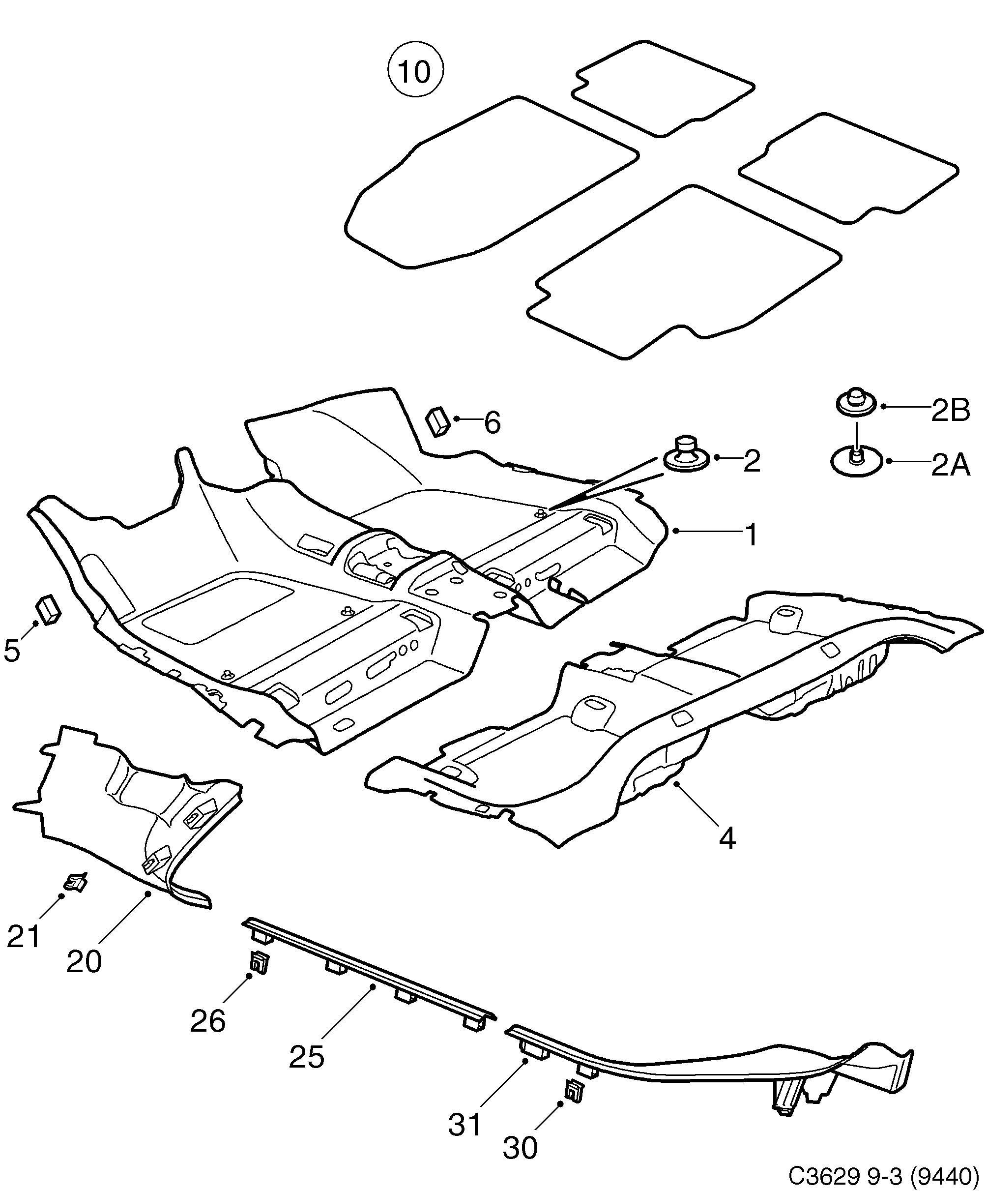 Saab 9-3 (9440) Carpet Scuff plate protector diagram
