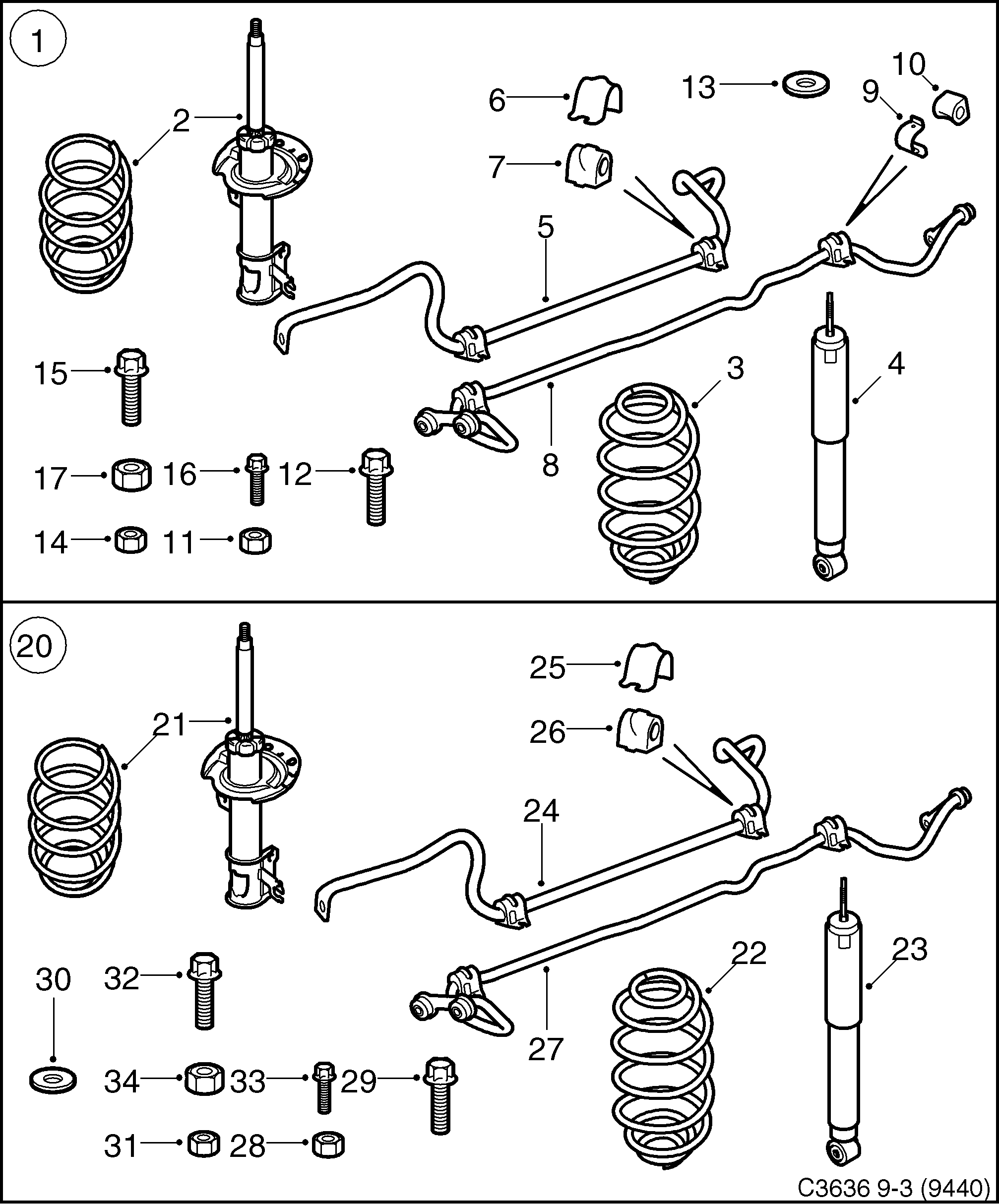 Saab 9-3 (9440) Sports chassi diagram