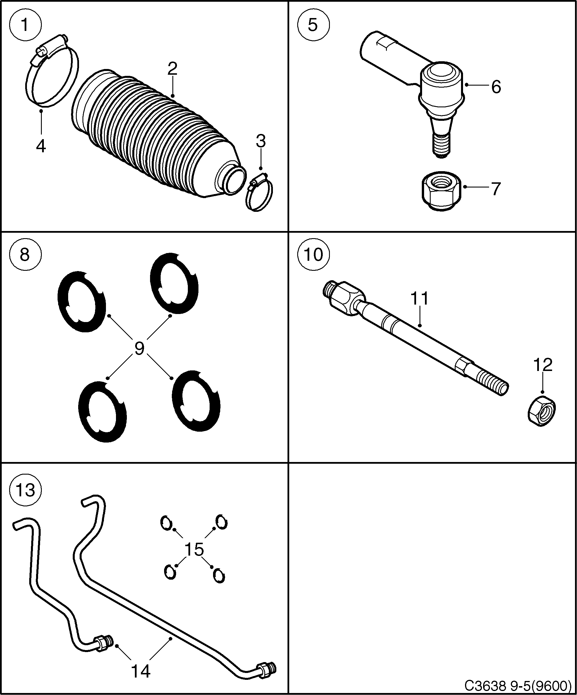 Saab 9-5 (9600) Front end Steering device diagram