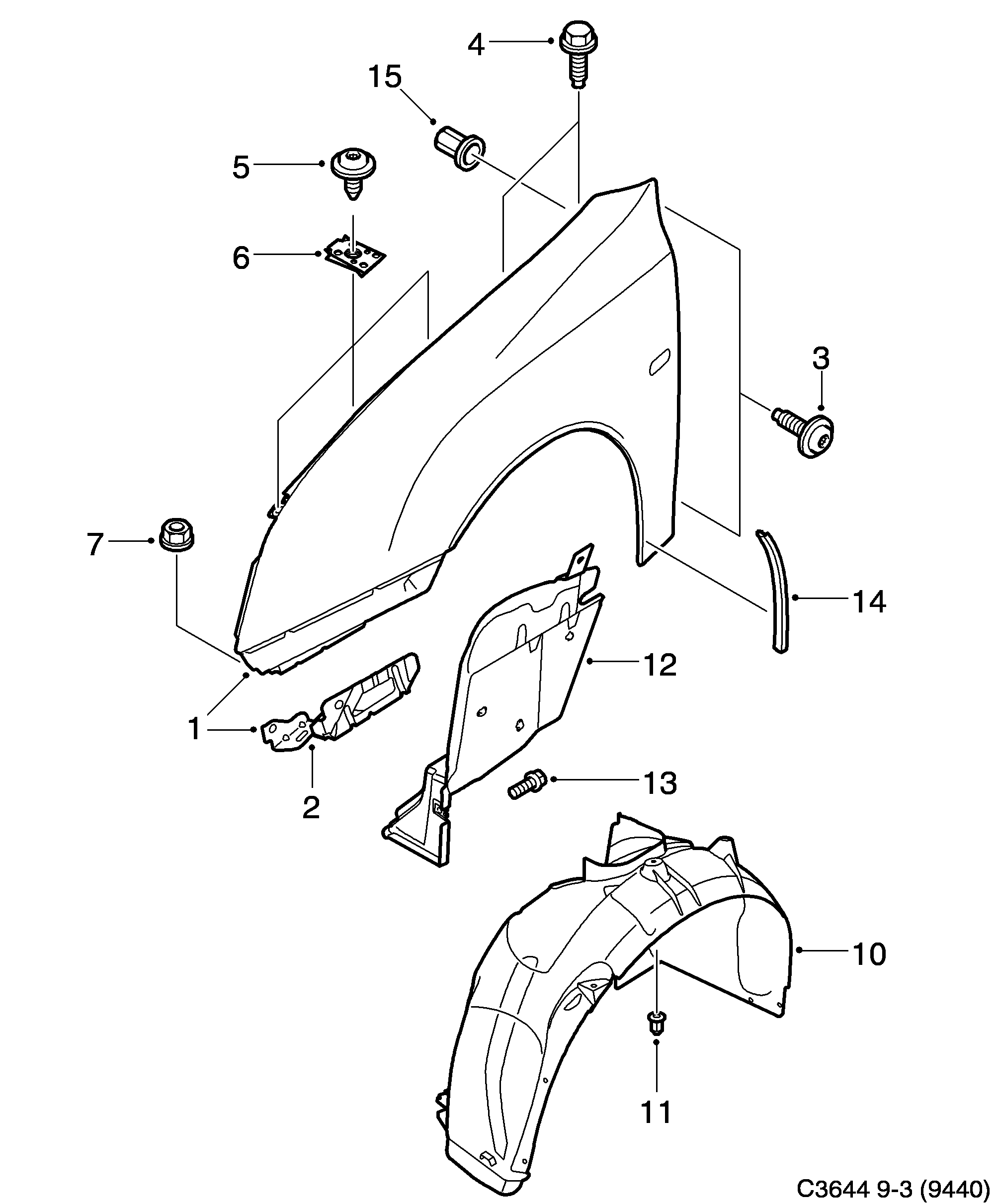 Saab 9-3 (9440) Front fender diagram