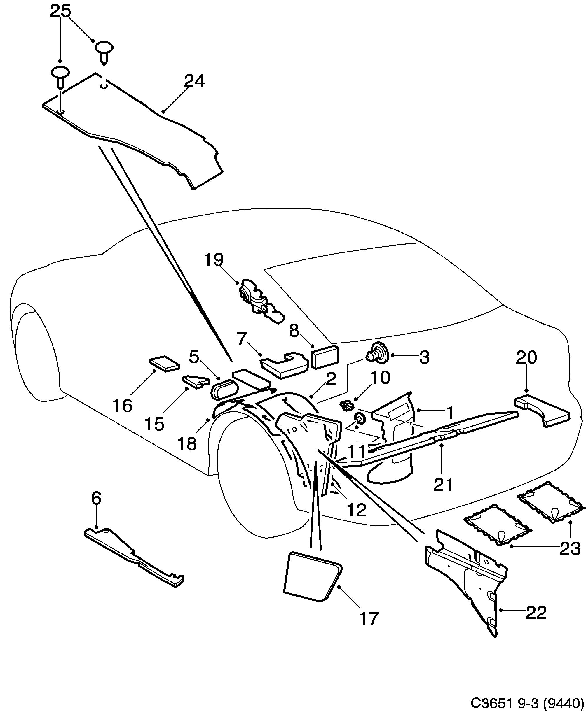 Saab 9-3 (9440) Insulation Rear diagram