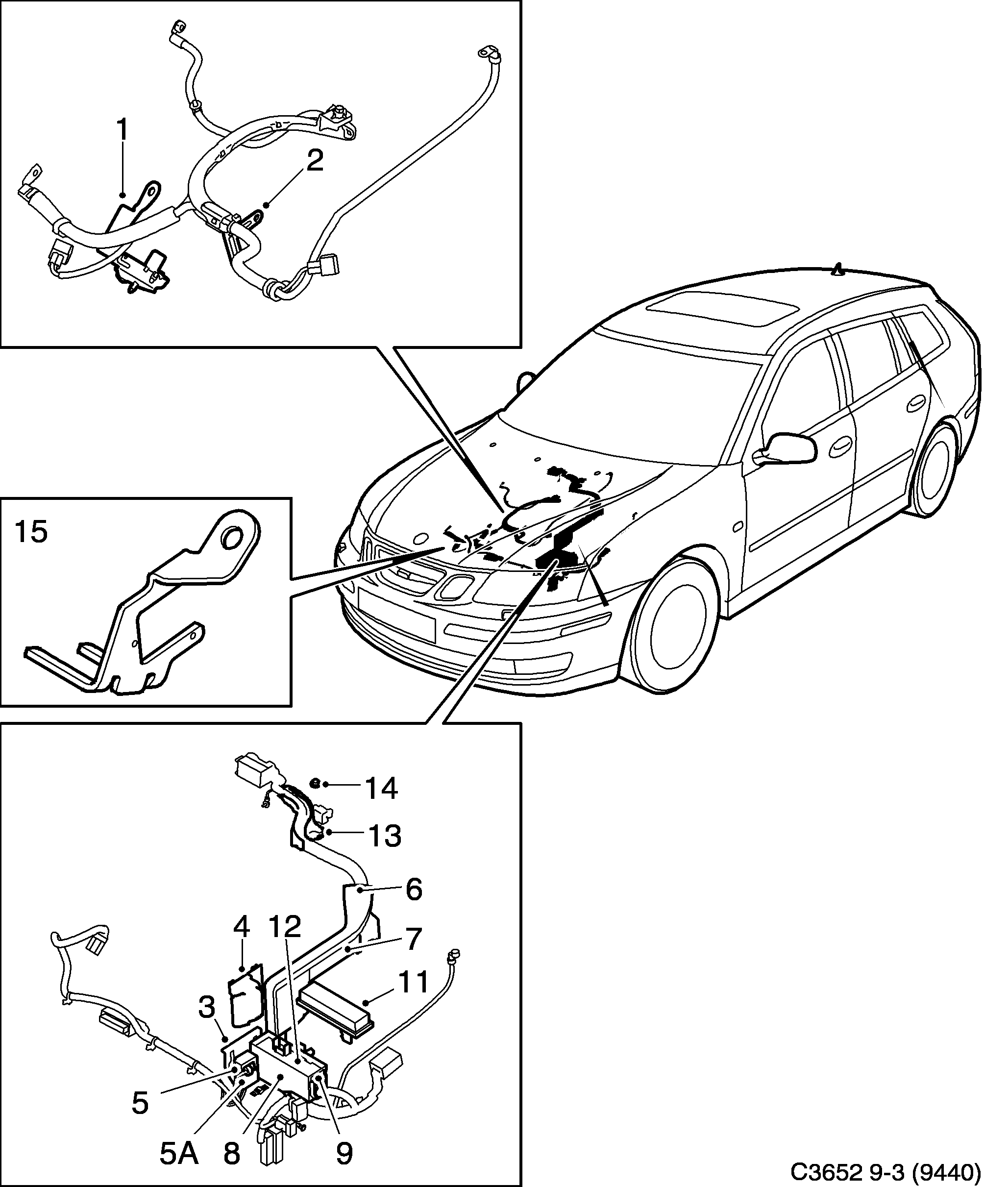 Saab 9-3 (9440) Holders and brackets diagram