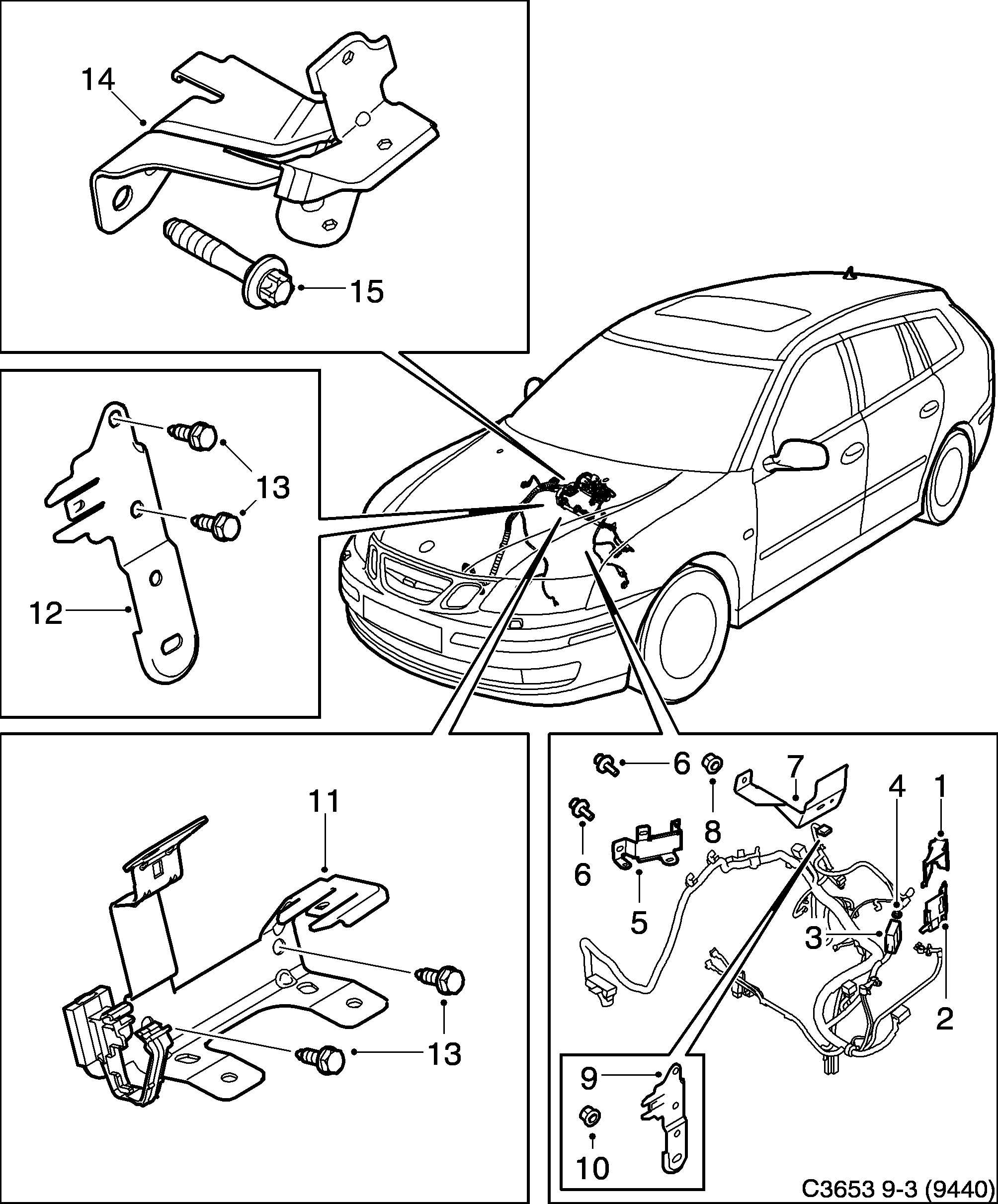 Saab 9-3 (9440) Holders and brackets diagram