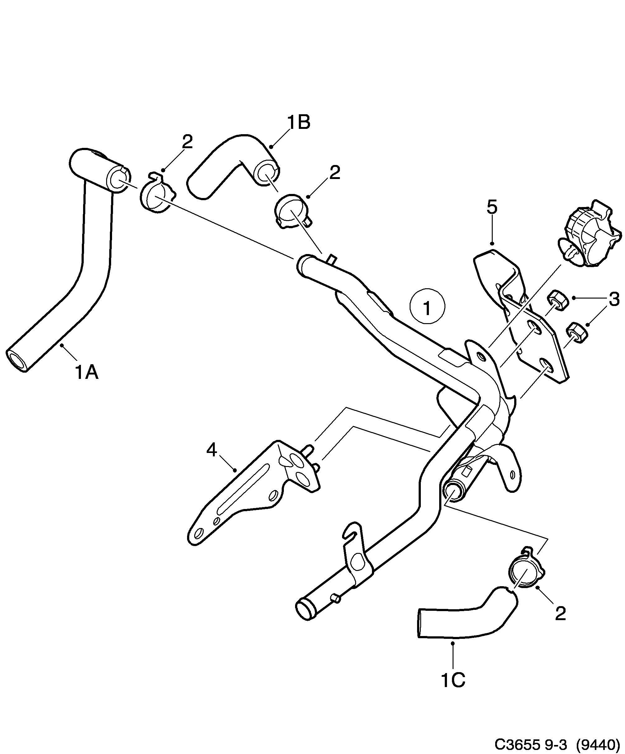 Saab 9-3 (9440) Coolant pipe Oil cooler diagram