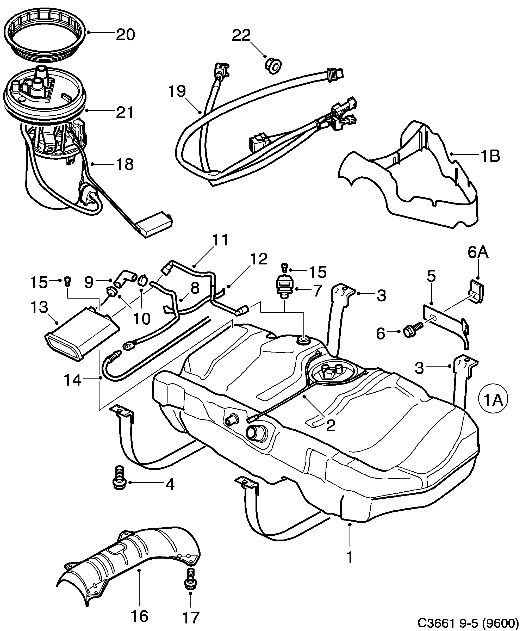 Saab 9-5 (9600) Fuel tank diagram