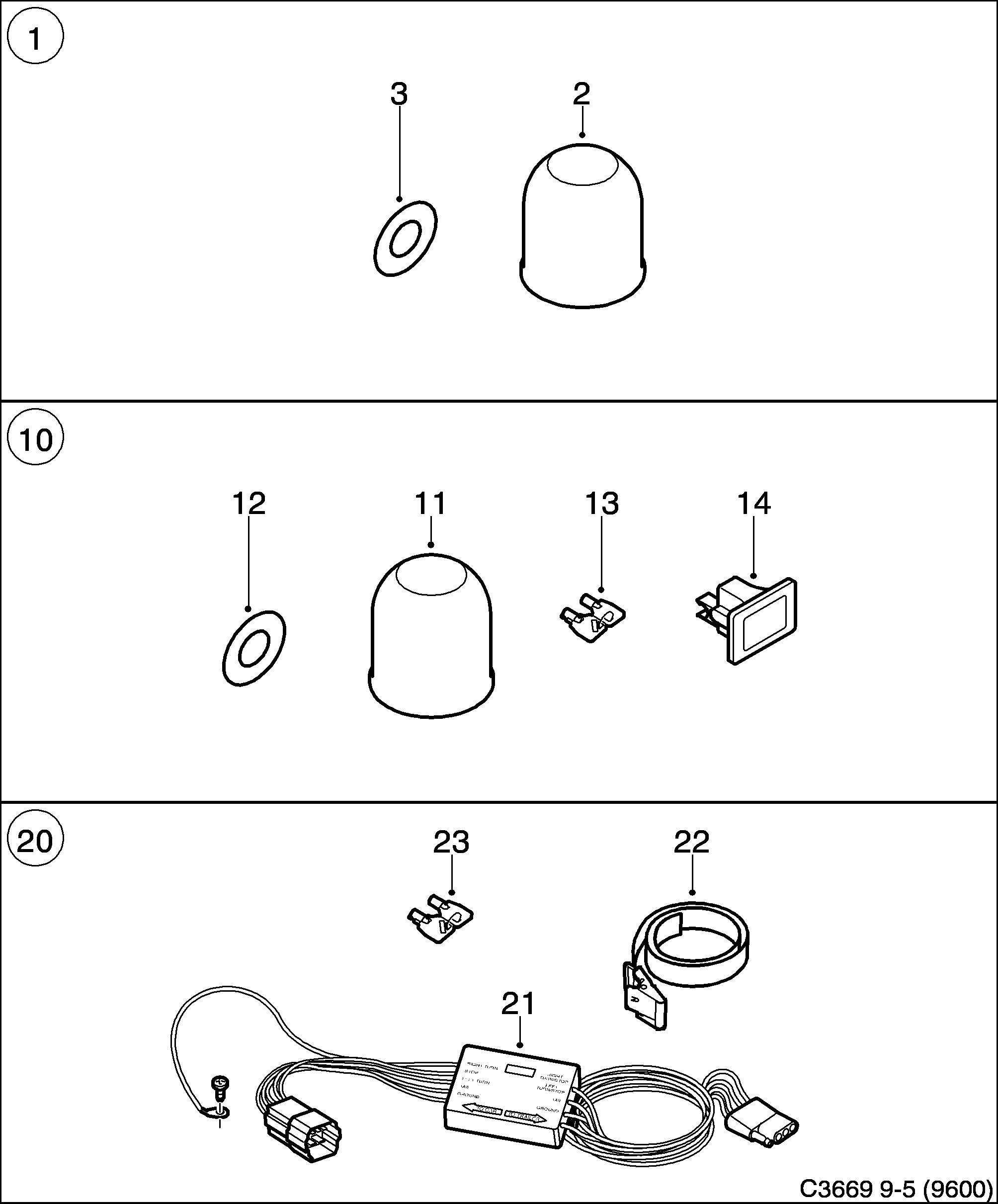 Saab 9-5 (9600) Towing hitch diagram