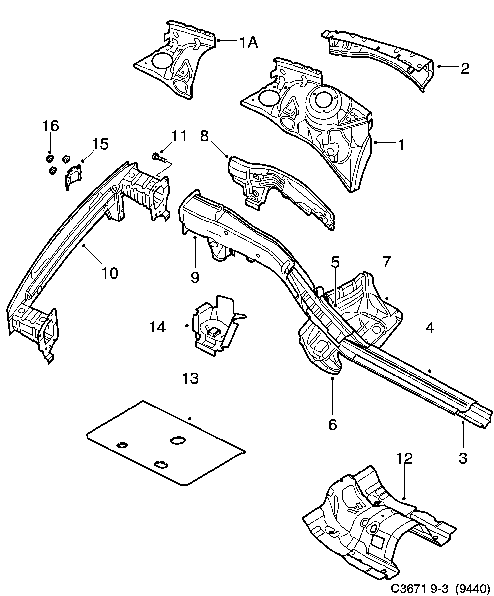 Saab 9-3 (9440) Wheel housing, front diagram