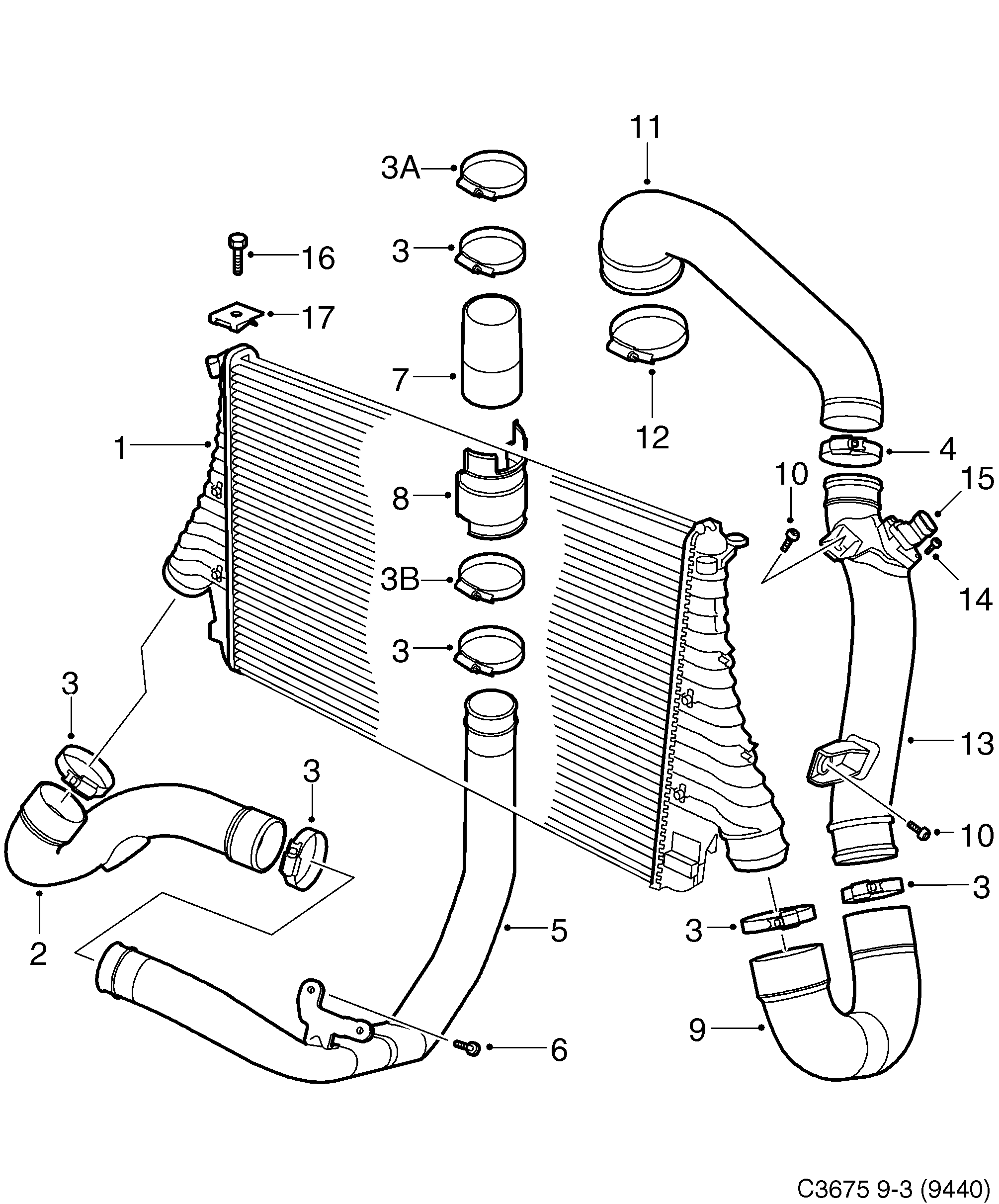 Saab 9-3 (9440) Charge air cooler diagram